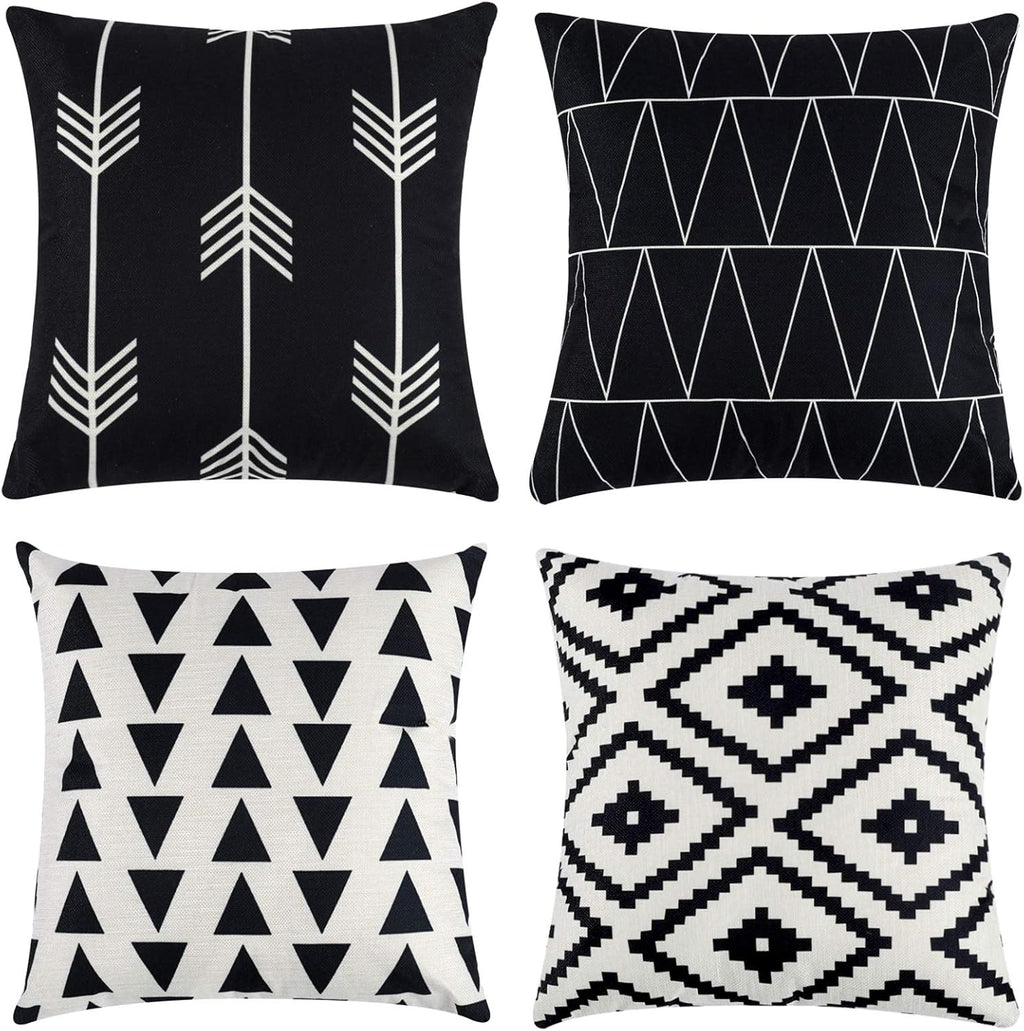 Tosewever Set of 4 Decorative Geometric 20 x 20 Inches Throw Pillow Covers - Modern Pattern Linen Square Pillow Cushion Case for Sofa Couch…