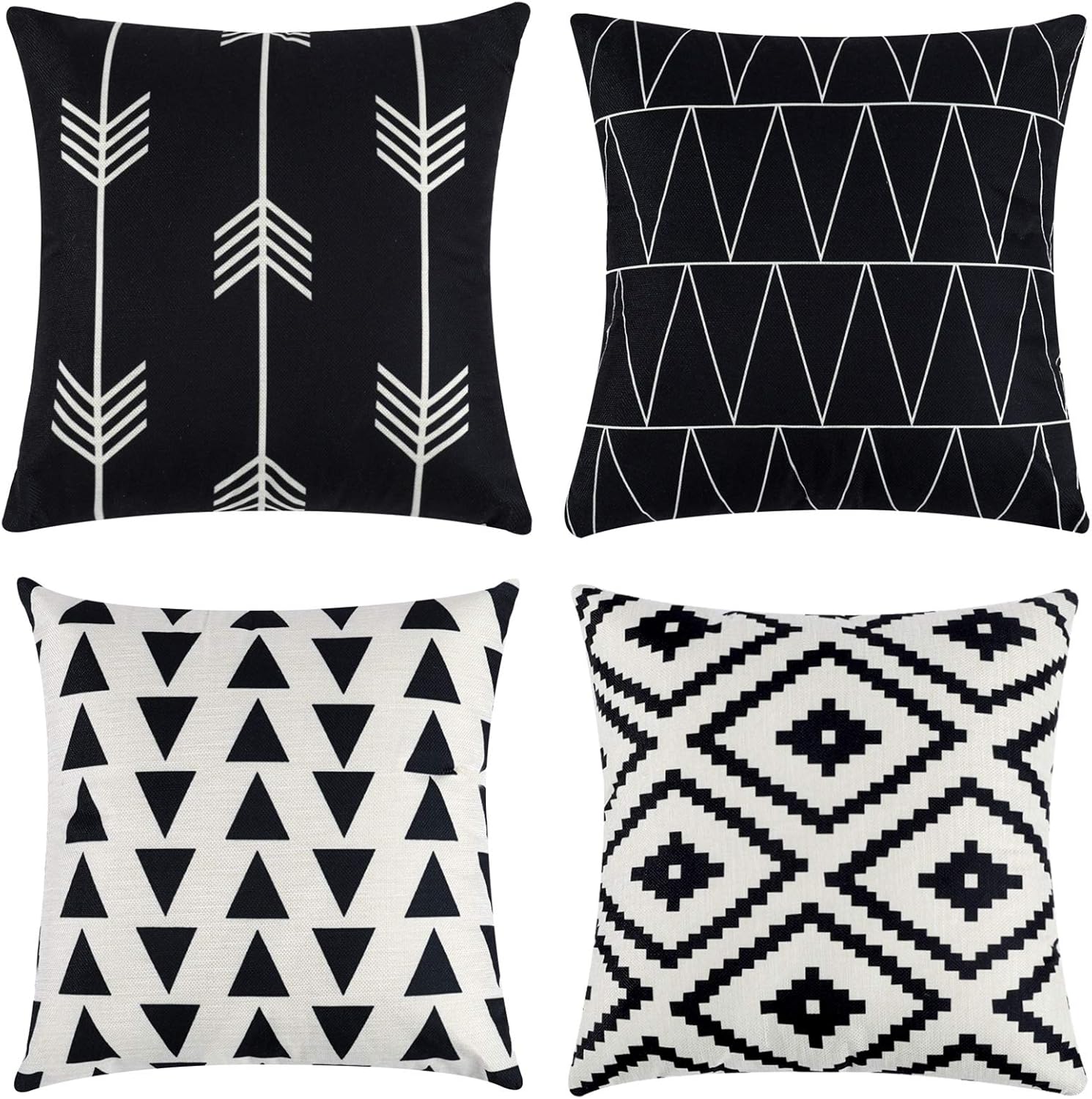 Tosewever Set of 4 Decorative Geometric 20 x 20 Inches Throw Pillow Covers - Modern Pattern Linen Square Pillow Cushion Case for Sofa Couch…