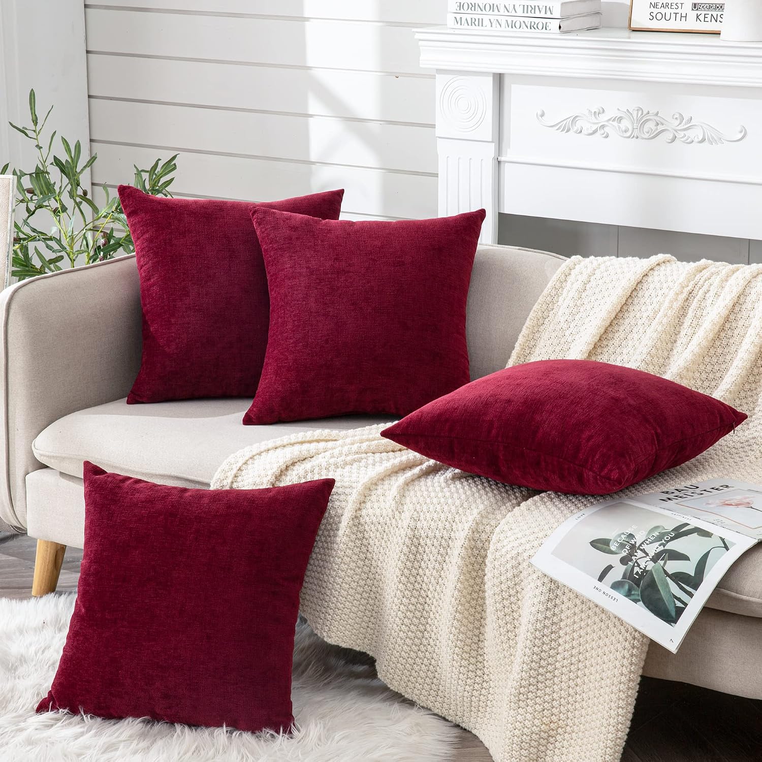 Gawamay Decorative Square Throw Pillow Covers 18"x18" Inch Set of 4, Super Soft Chenille Pillows Cover Fall Pillowcase for Living Room Bedr…