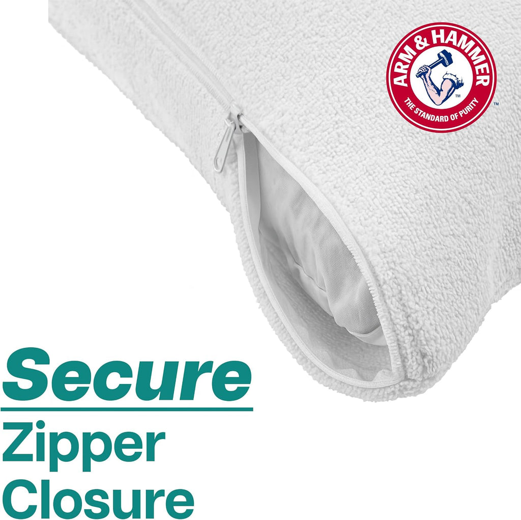 Armhammer Arm & Hammer Soft Terry Body Pillow Protector, Waterproof, Zipper Closure, White, King, 2-Pack White