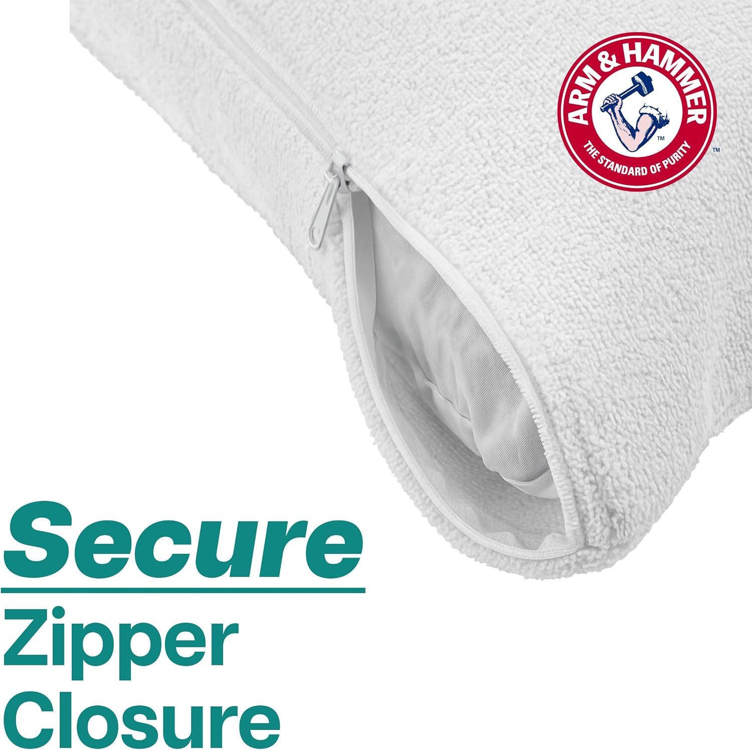Armhammer Arm & Hammer Soft Terry Body Pillow Protector, Waterproof, Zipper Closure, White, King, 2-Pack White