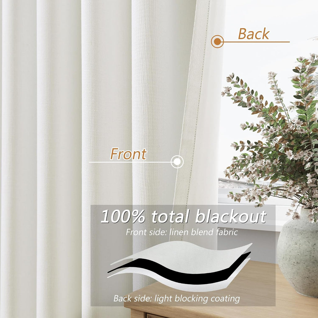 Guken 100% Blackout Linen Curtains 42 Inch Wide by 108 Inch 2 Panels Set for Living Room Bedroom Back Tab Thermal Insulated Black Out Linen…