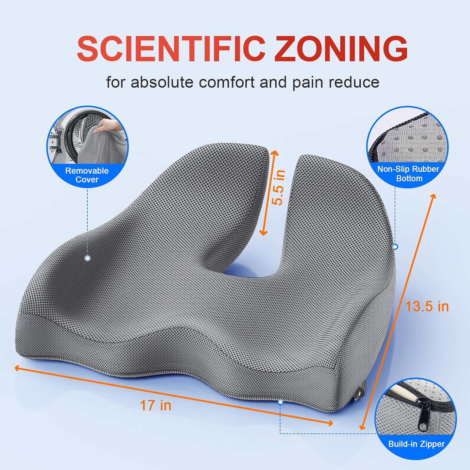 Benazcap X Large Memory Seat Cushion for Office Chair Ergonomic Cushions Pad Pillow for Pressure Relief Sciatica & Memory Foam for Long Sit…