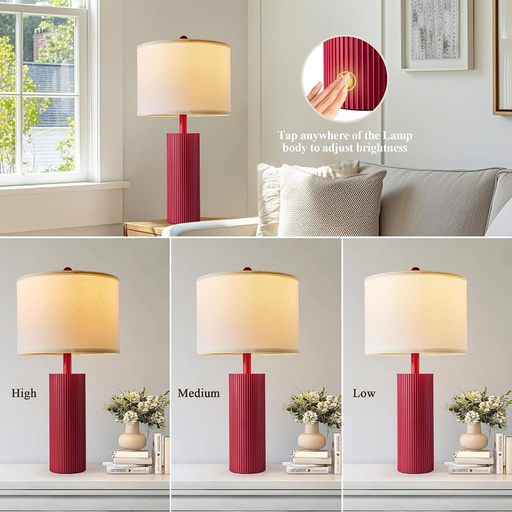 24.5" Red Touch Lamps Set of 2, Modern Living Room Table Lamps with USB C+A Ports, 2 Bulbs Included, Table Light Fixture for Nightstand…