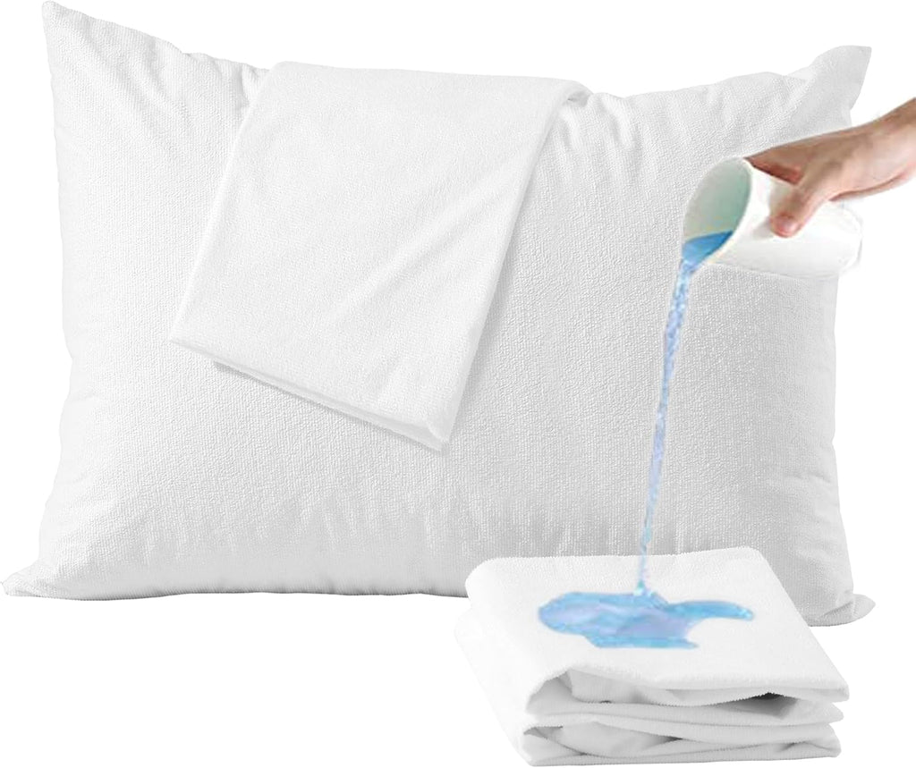 NiagaraSleepSolution Niagara Waterproof Pillow Protectors King 4 Pack Cotton Terry 100% Waterproof Cooling Zippered Cotton White T Pillow E…