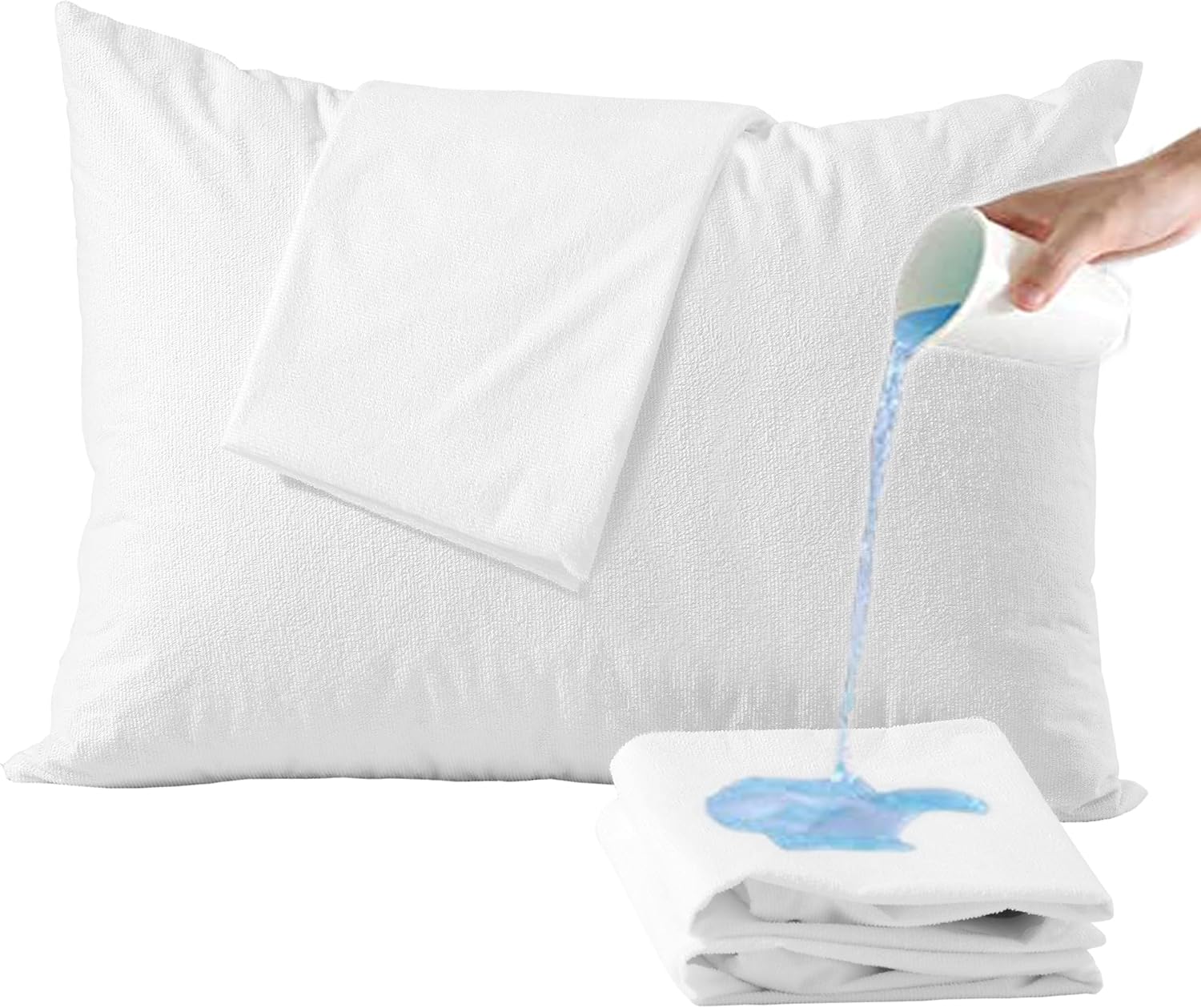 NiagaraSleepSolution Niagara Waterproof Pillow Protectors King 4 Pack Cotton Terry 100% Waterproof Cooling Zippered Cotton White T Pillow E…