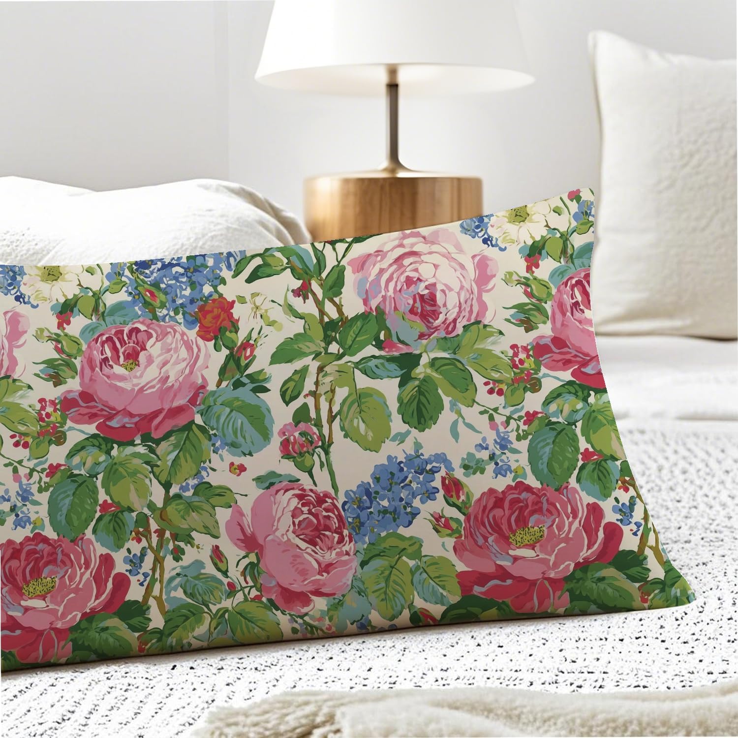 Vintage Rose Floral 20x54 Body Pillow Cover, French Country Blooming Garden Rose Flower Decorative Long Body Pillow Cases for Bed Couch