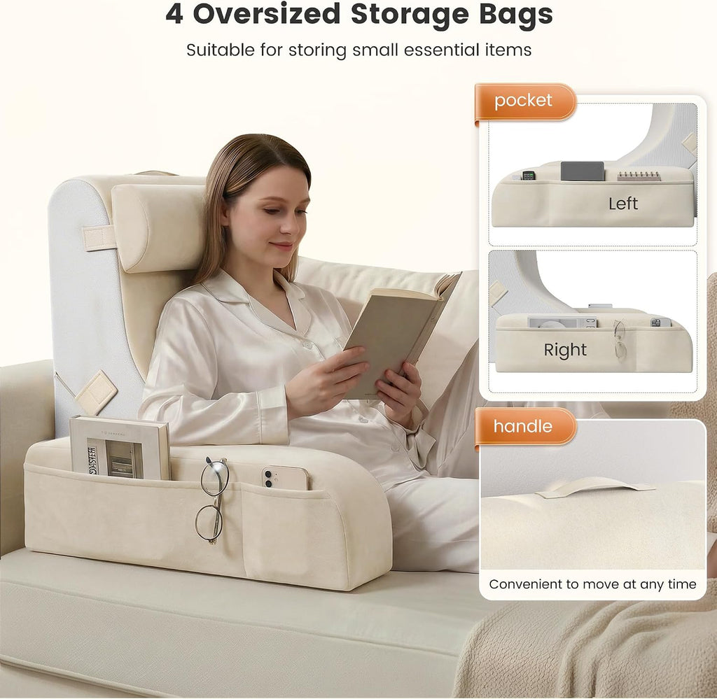 ElevateYourHome, EnhanceEver Homkdom Reading Pillow for Sitting in Bed Adult, 20" Back Pillow for Bed Sitting up with Armrests & Sto…