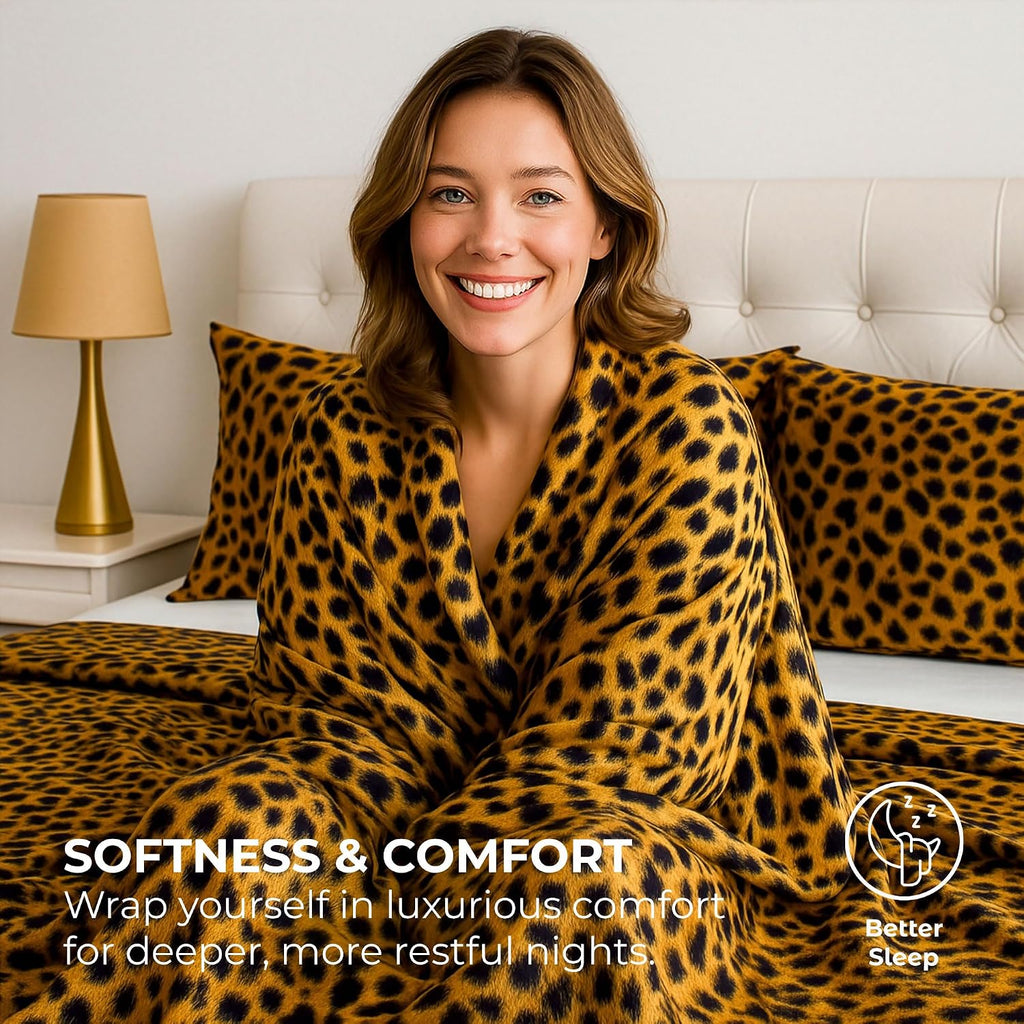 PureBedding Satin Sheets King [4-Piece, Gold Leopard] Hotel Luxury Silky Bed Sheets - Extra Soft 1800 Microfiber Sheet Set, Wrinkle, Fade,…