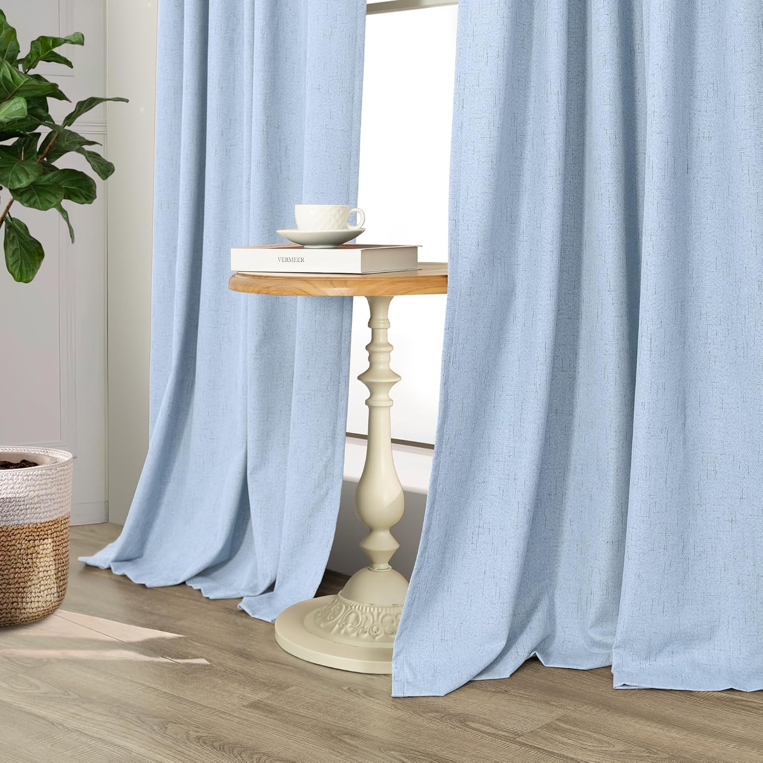 Pitalk Light Blue Curtains for Bedroom 63 Inch Length 2 Panels Linen Blackout Room Darkening Cold Heat Light Blocking Sky Baby Blue Curtain…