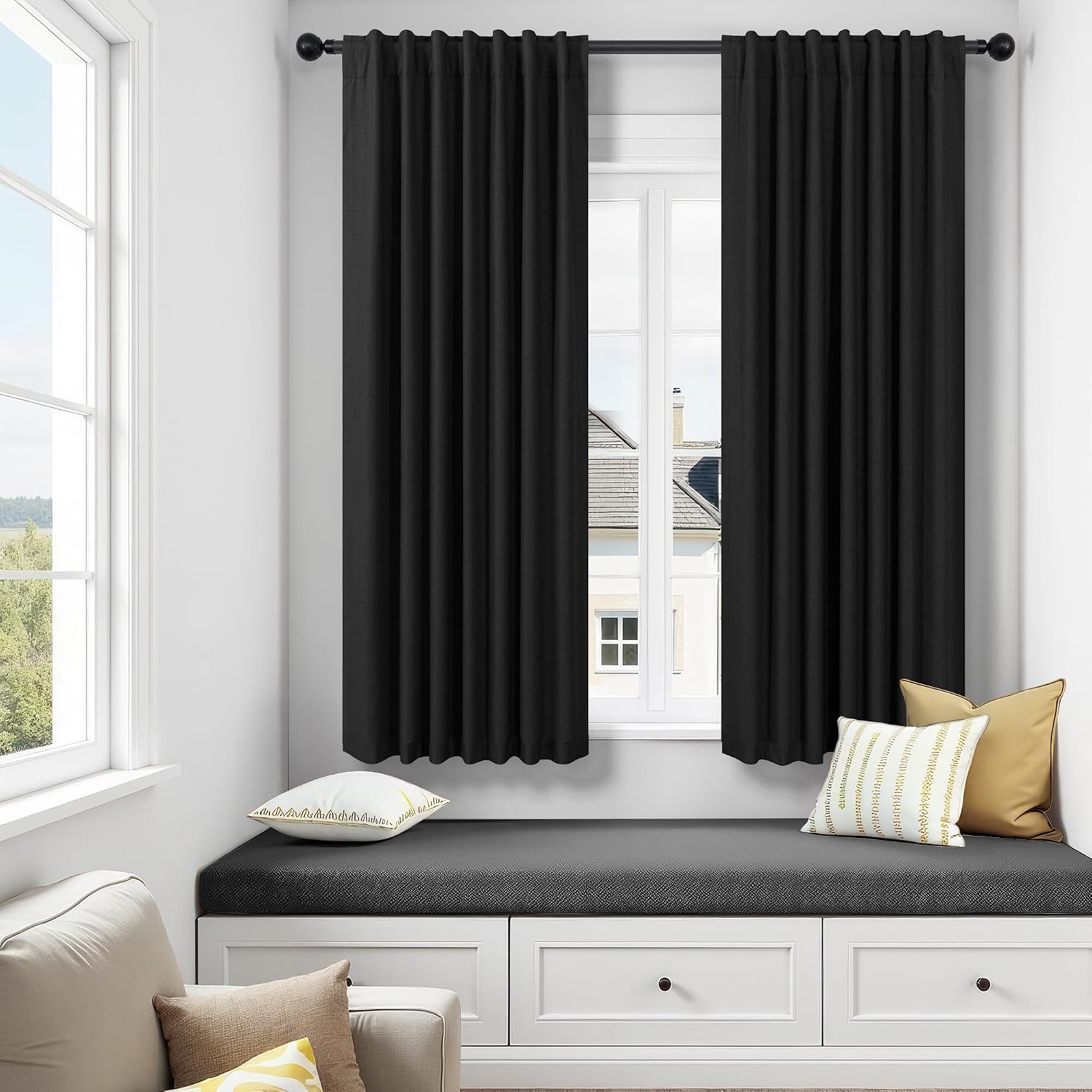 Dancurton Linen Black Out Curtains 45 Inch Long 2 Panels Burg for Bedroom Windows Back Tab Heat Blocking Room Darkening Insulated Kitchen 4…
