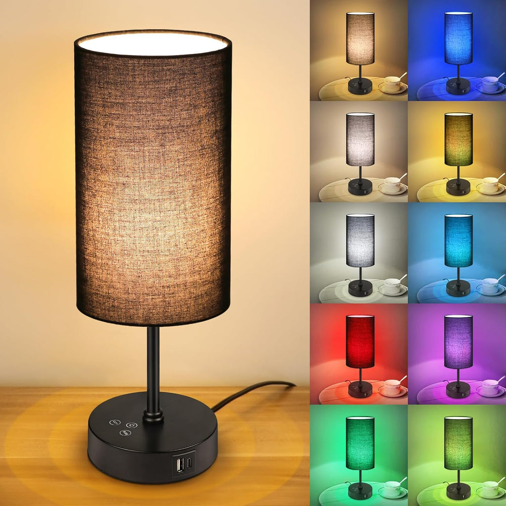 Unicozin Table Lamp for Bedroom, 3 Color Temperatures, 7 RGB Colors, Adjustable Brightness, Dual USB Charging Ports, Ambience Nightstand…