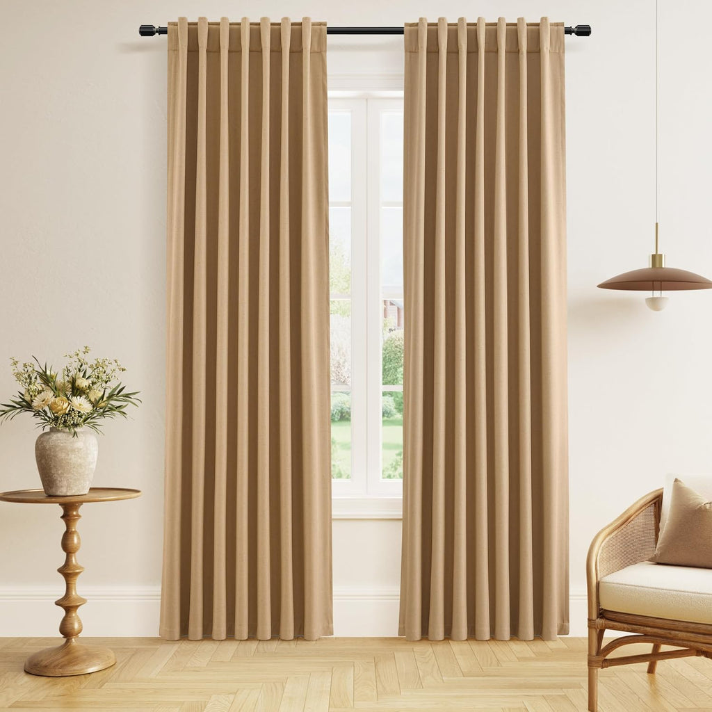 Guken 100% Blackout Linen Curtains 80 Inch Length 2 Panels Set for Living Room Bedroom Back Tab Thermal Insulated Black Out Linen Drapes Ro…