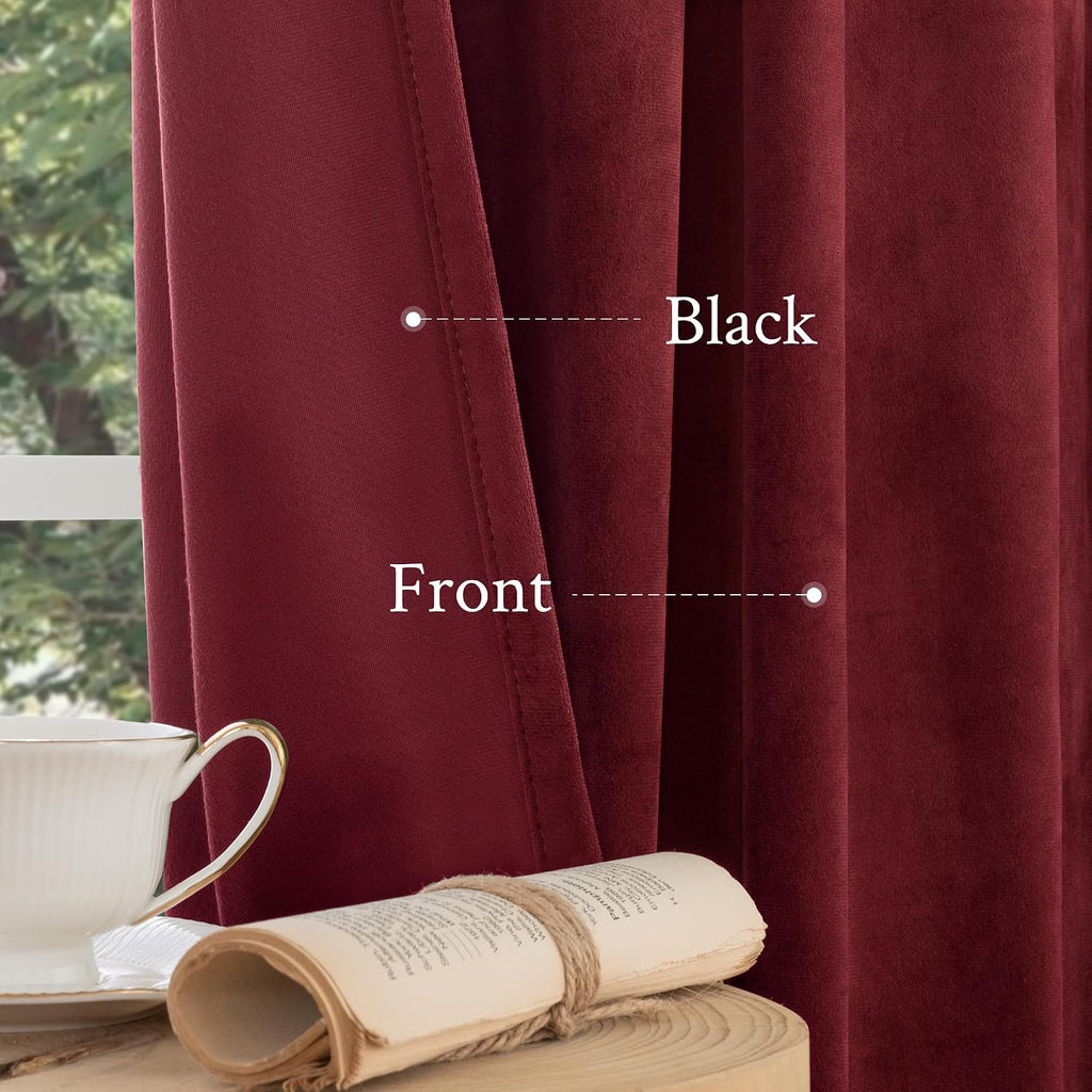 Lamit Burgundy Red Velvet Curtains 84 Inch for Living Room, Vintage Thermal Insulated Panels Christmas Decor Room Darkening Back Tab and Ro…