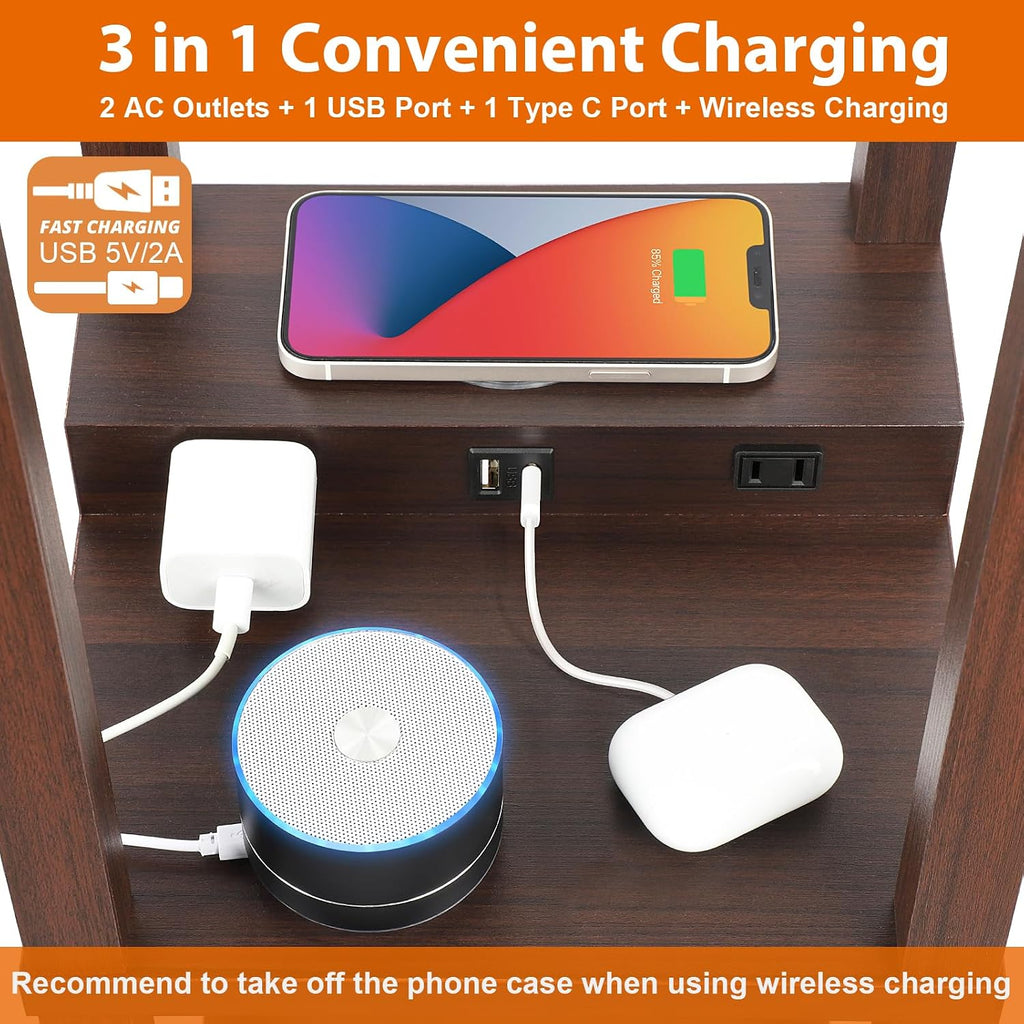 Mlambert Modern Shelf Floor Lamp with Wireless Charger & Fast Charging USB Ports & Type C Port & 2 Power Outlets,3 Tier Storage Lamp for…