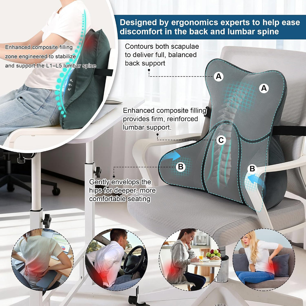 Ailuteie Lumbar Support Pillow(Pat. Pend) for Lower Back – Multi-Functional Ergonomic Lumbar Cushion, Reading Pillow for Office Chair, Car…
