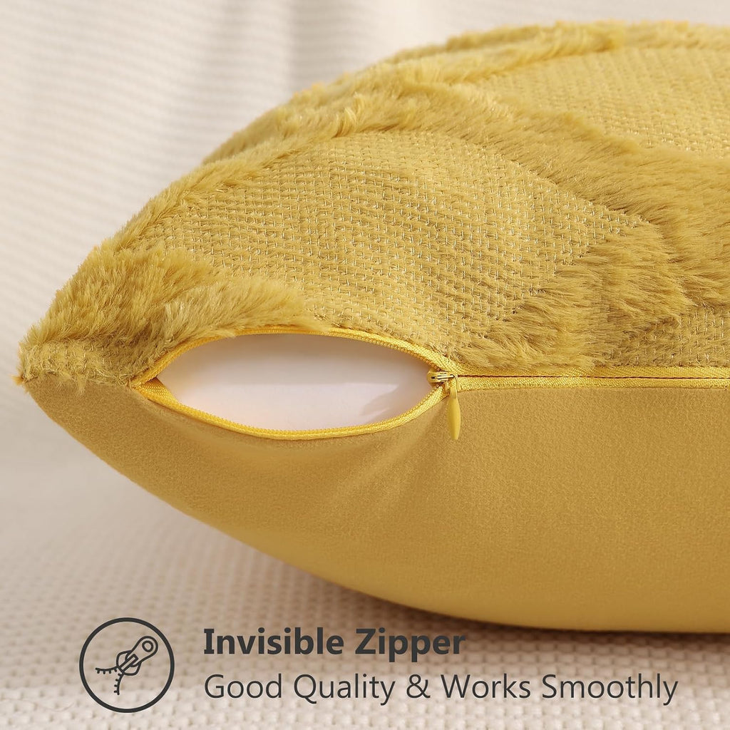 decorUhome Summer Euro Sham Throw Pillow Covers 24x24 Inch Set of 2, Soft Plush Faux Fur Wool Mustard Yellow Accent Couch Pillow Covers for…