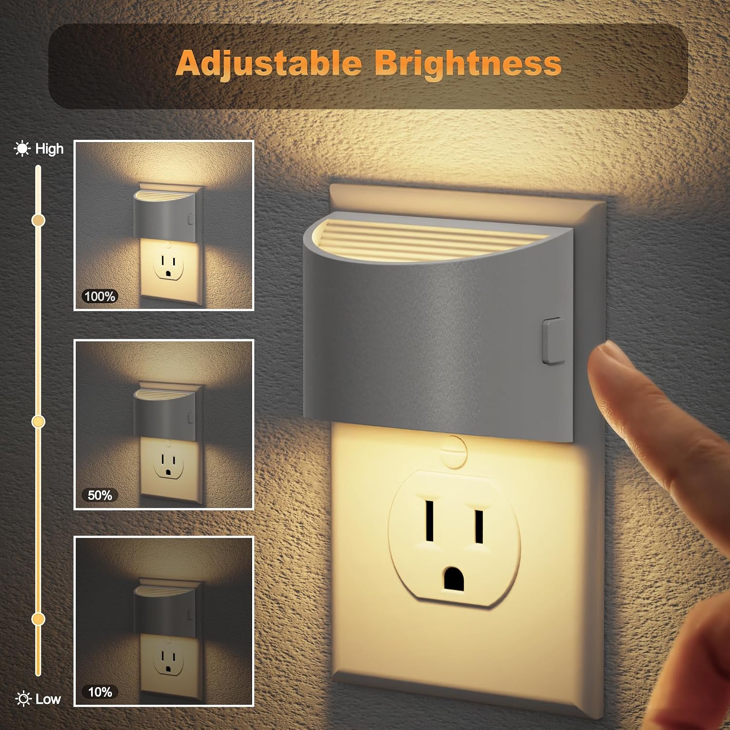 JandCase Night Light, Automatic Night Lights Plug into Wall,2 Pack Dusk to Dawn Sensor Nightlight, 3000K Soft White Brightness Adjustable N…