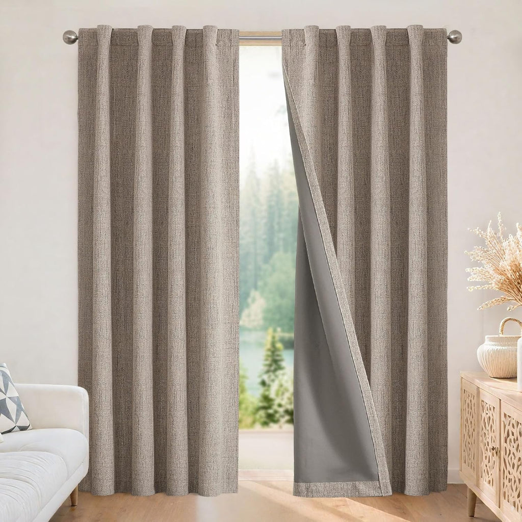 Joydeco Linen Blackout Curtains for Bedroom - 100% Light Blocking 1 Panels, Linen Drapes 100" W x 90" L, Thermal Insulated Room Darkening…