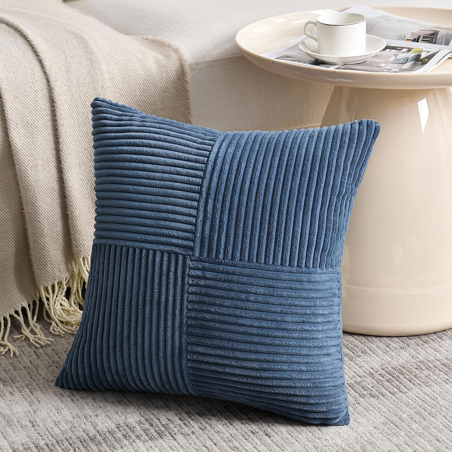 Fancy Homi 2 Packs Dusty Blue Decorative Throw Pillow Covers 20x20 Inch for Living Room Couch Bed Sofa, Rustic Farmhouse Boho Home Decor…
