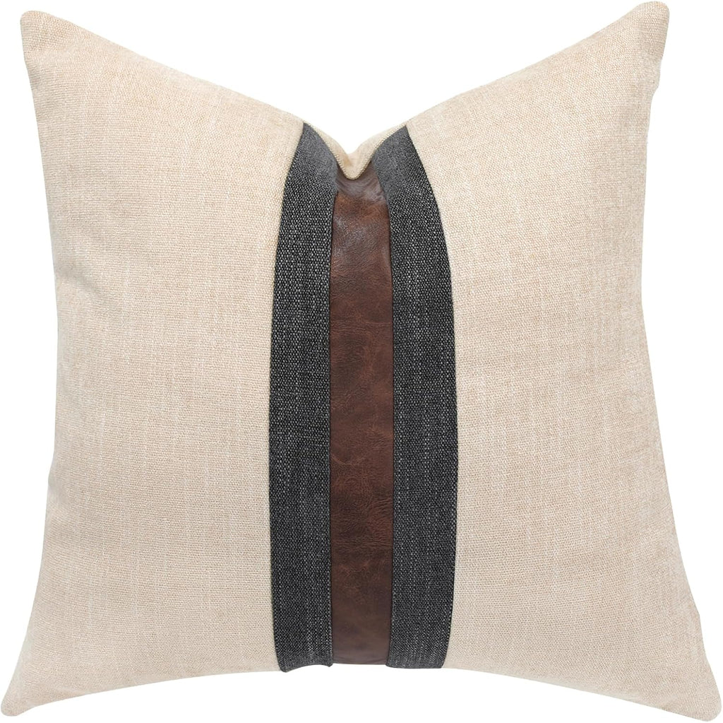 Farmhouse Decorative Outdoor Throw Pillow Covers for Couch Sofa Bed Brown Faux Leather Accent Pillow Cover Modern Decor Pillow Case 16 x…