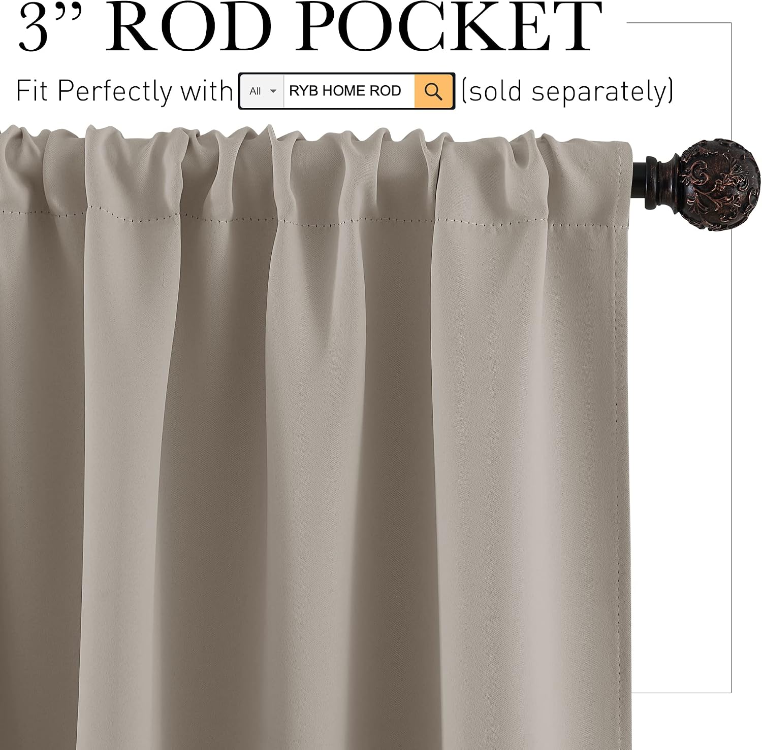 Rybhome RYB HOME Short Curtains 45 inches, Durable Room Darkening Small Window Treatment Energy Smart Privacy Draperies for Basement Bathro…
