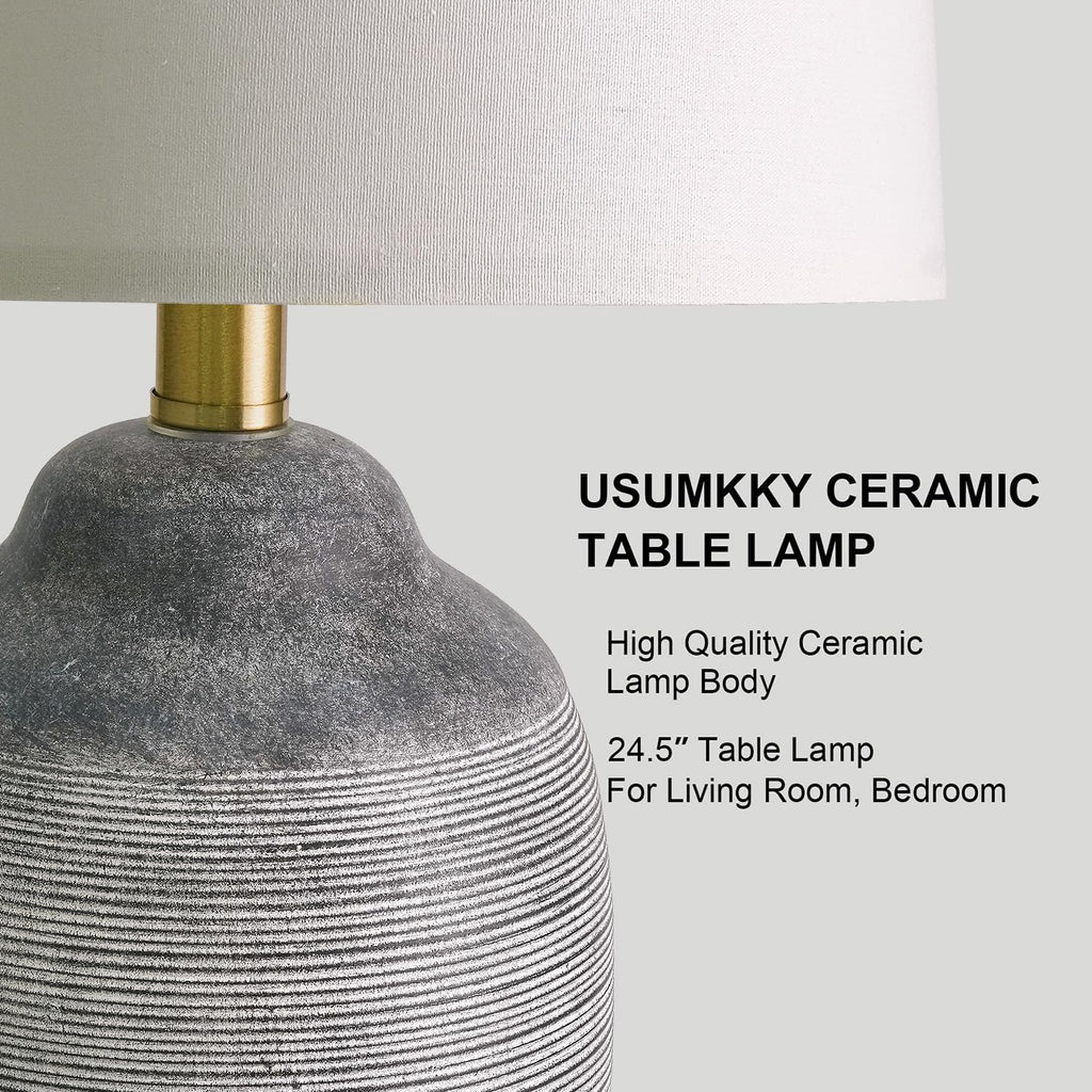 USumkky 24.5" Vintage Ceramic Table Lamp with 5FT Cord, Single Farmhouse Rustic Bedside Lamp with Natural Textured Finish, Nightstand…