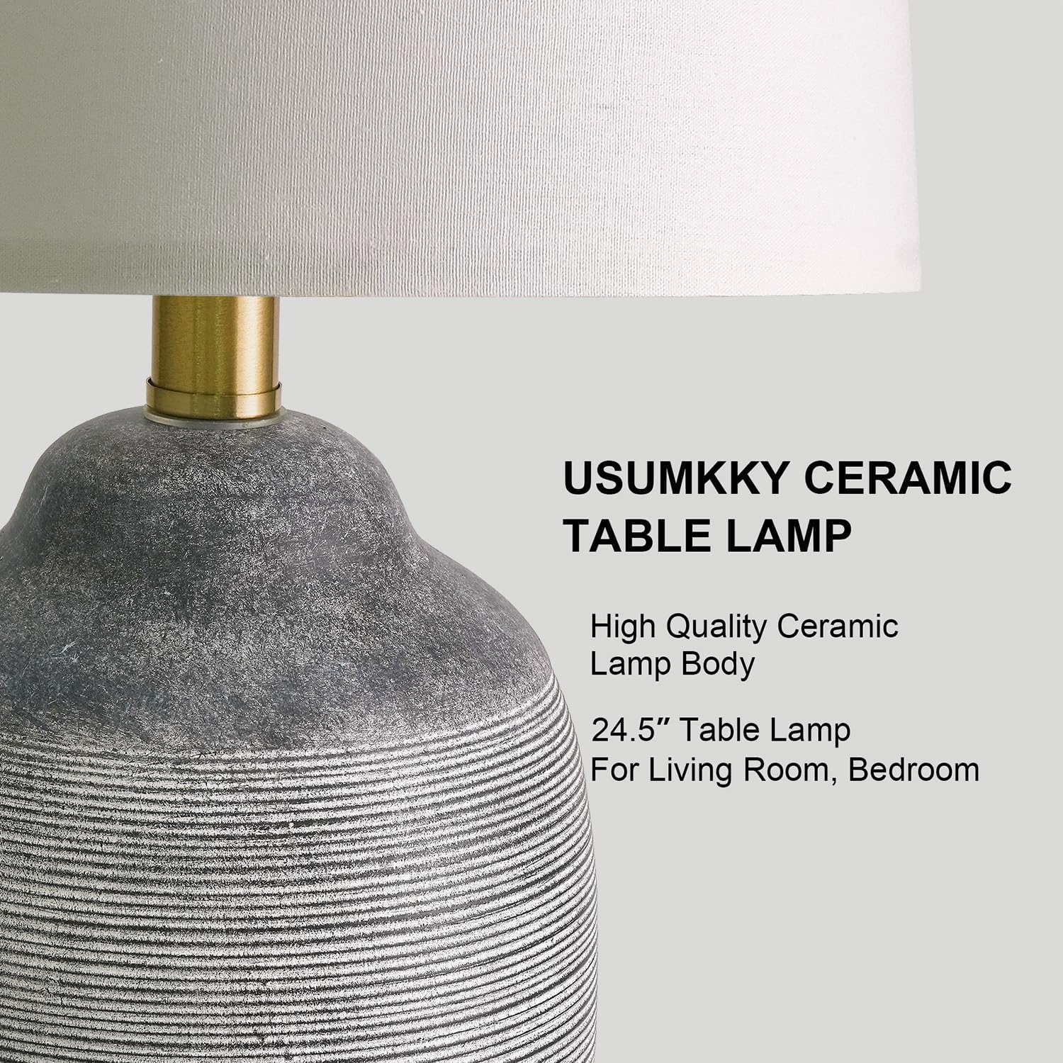 USumkky 24.5" Vintage Ceramic Table Lamp with 5FT Cord, Single Farmhouse Rustic Bedside Lamp with Natural Textured Finish, Nightstand…