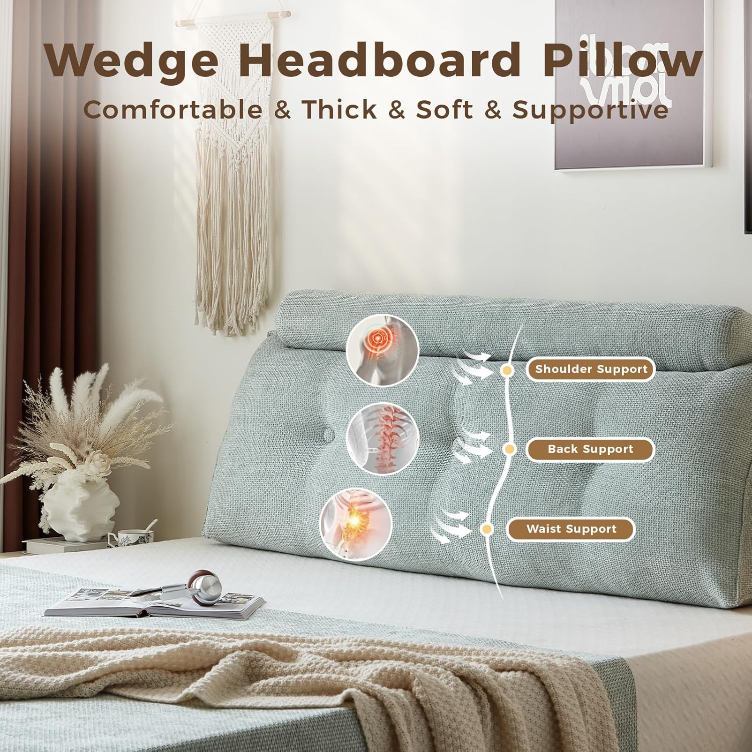 Headboard Pillow for Twin XL – Chenille Large Triangular Wedge Pillow for Headboard Gap, Daybed and Couch Backrest, Reading and Sitting…