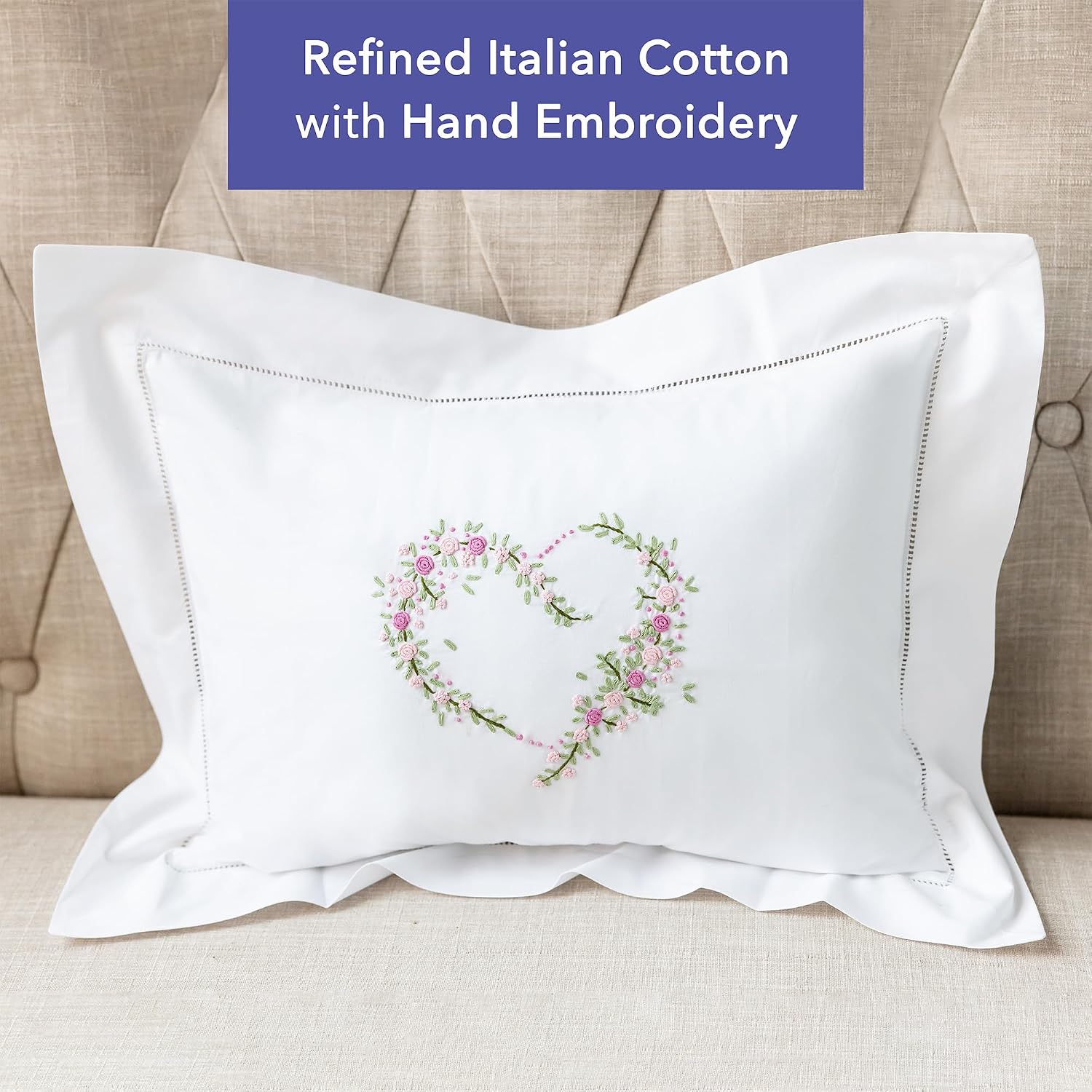 JacarandaLiving Jacaranda Living Embroidered Boudoir Pillow Cover – Handcrafted Embroidery, Fine Italian Cotton, 12" x 16" Decorative Pillo…