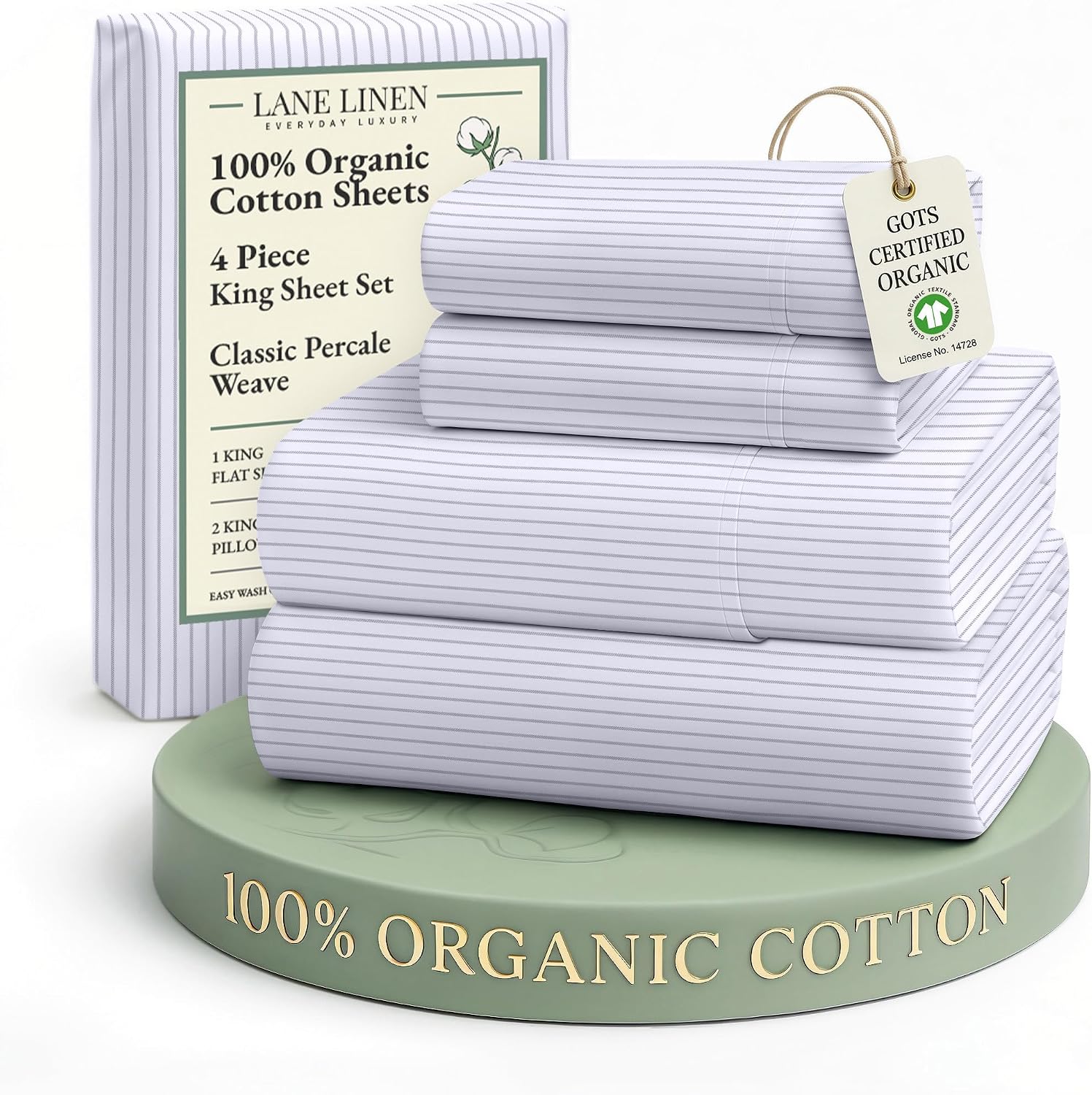 LaneLinen LANE LINEN reusable 100% Organic Cotton King Bed Sheets Set, Printed Modern Cotton Sheets, Soft & Comfy Low Pill Fade Resista…