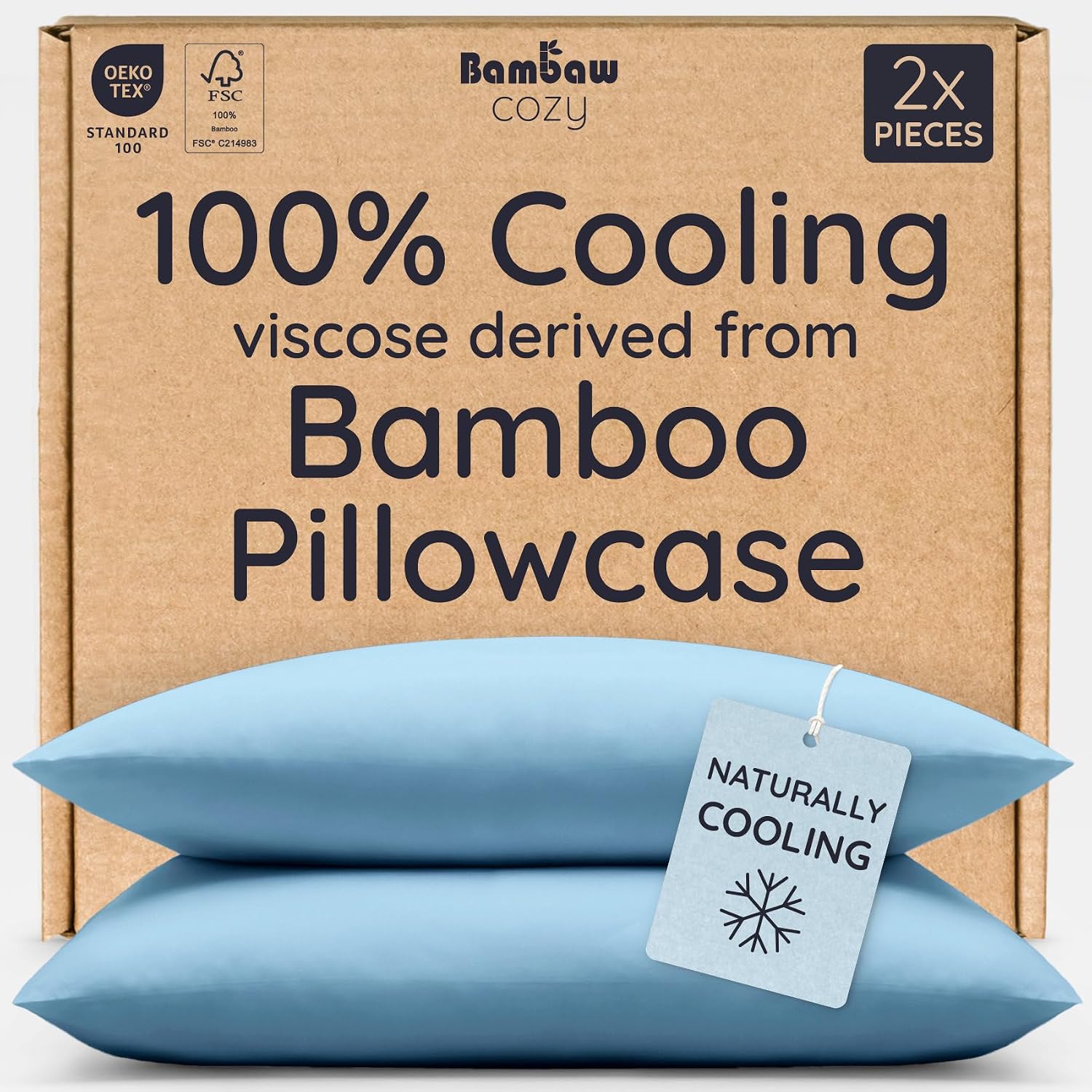Bambaw 100% Viscose Derived from Bamboo Pillowcases Queen Size – Set of 2 Cooling Pillow Cases Queen Size with Envelope Closure, Super Soft…
