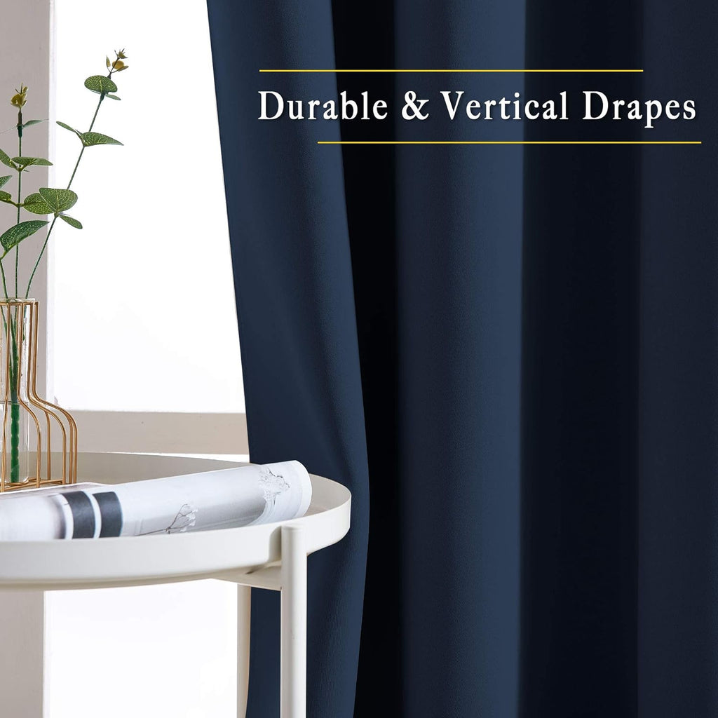 Nicetown Blackout Curtain Panels 72 - Window Treatment Energy Saving Thermal Insulated Solid Grommet Blackout Drapes for Living Room (Navy,…