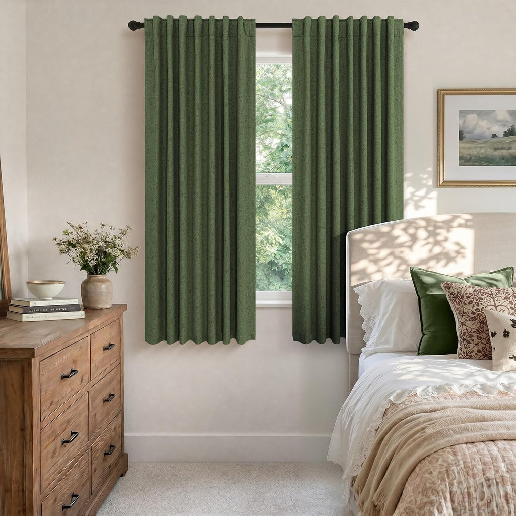 Pitalk Olive Green Blackout Curtains 63 Inch Length 2 Panel for Boys Bedroom Kids Nursery Decorative Linen Room Darkening Grass Forest Gree…