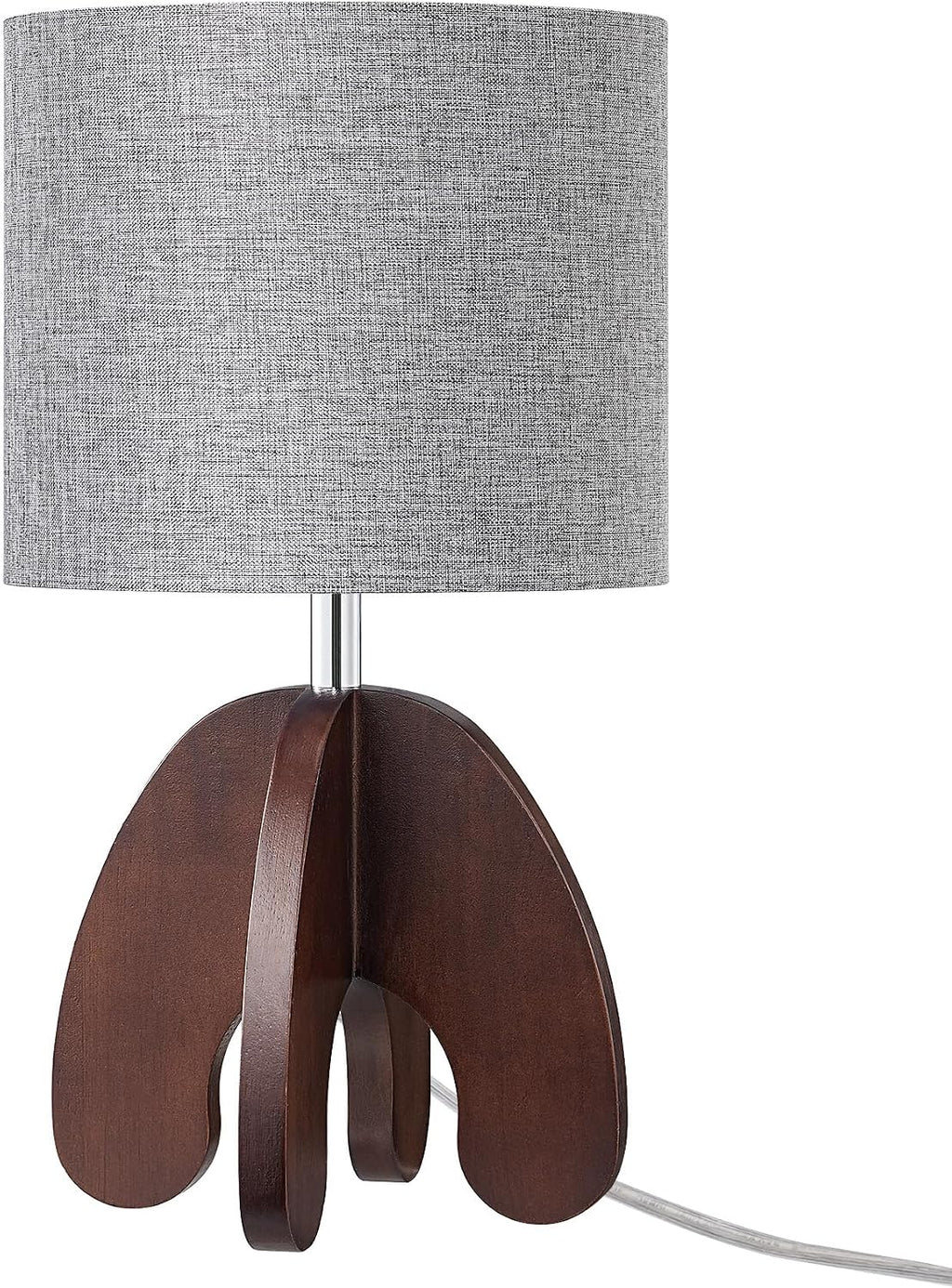 EDISHINE Modern Table Lamp with Integrated Four-Legged Wooden Base, Small Bedside Lamp with Grey Linen Lampshade, Cute Nightstand Lamp…