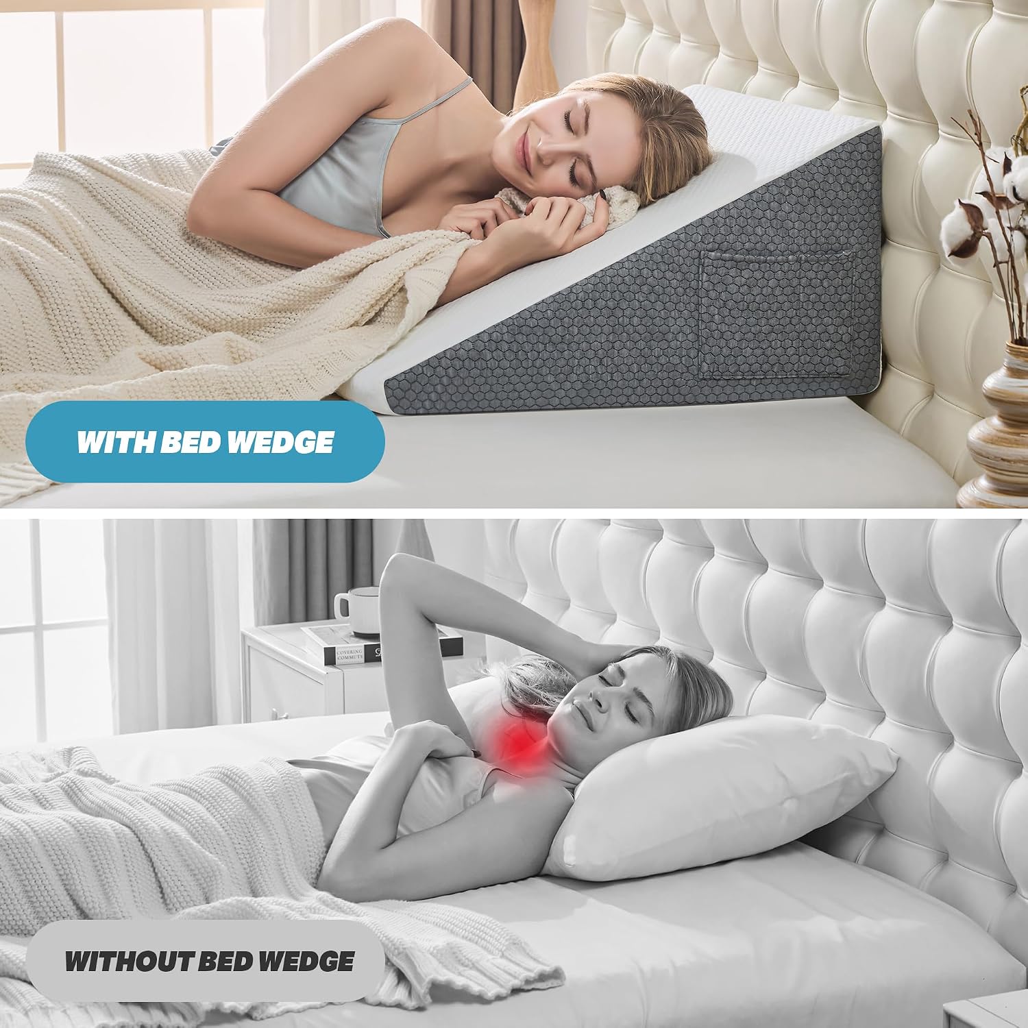 Yojoker Wedge Pillow for Sleeping - 12 Inch Bed Wedge for Headboard Triangle Pillow, Memory Foam Wedges for Acid Reflux, GERD, Snoring, Pos…