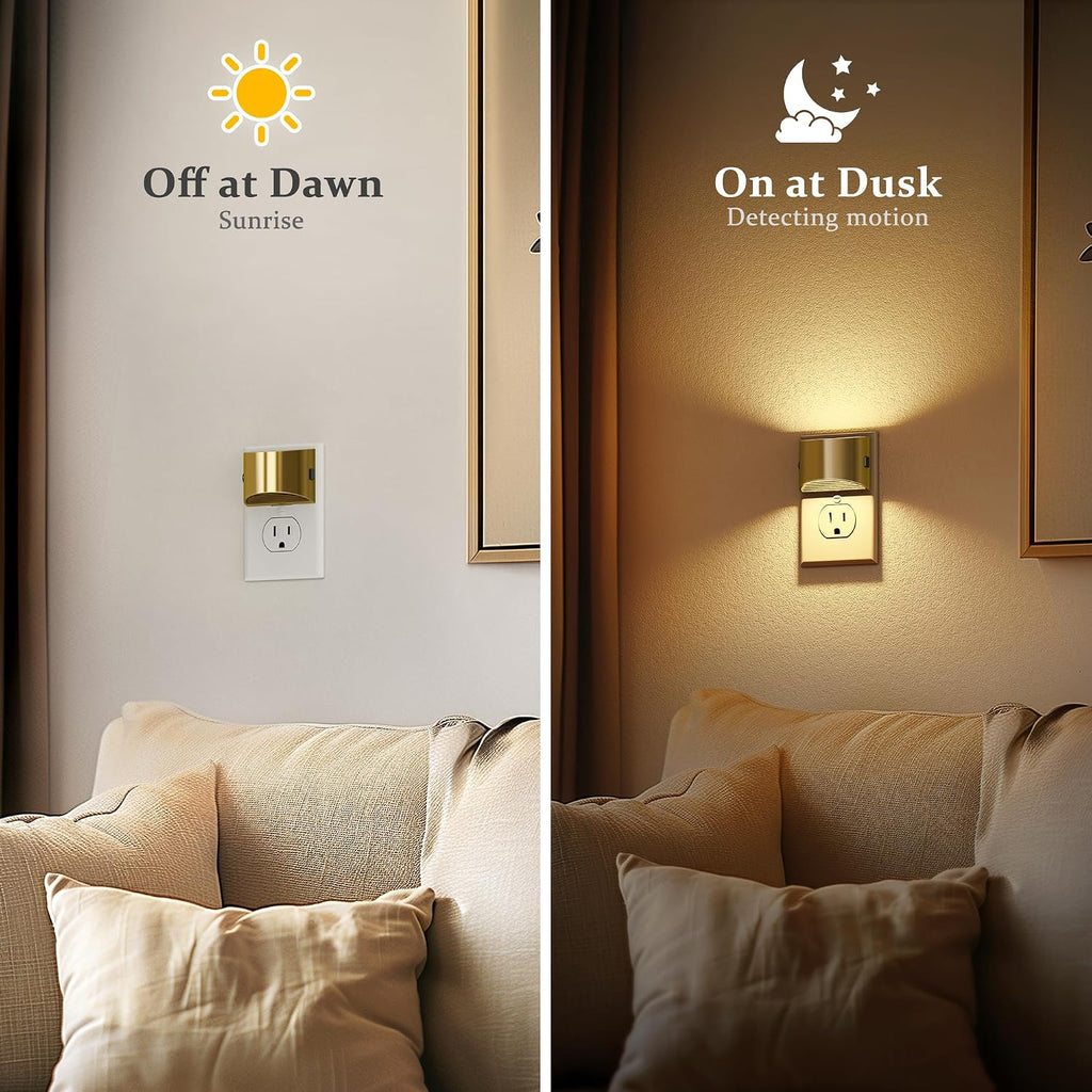 JandCase LED Night Lights Plug into Wall, 2 Pack Gold Modern Night Lights, Dusk to Dawn Sensor Nightlight,0-100LM Brightness Adjustable…