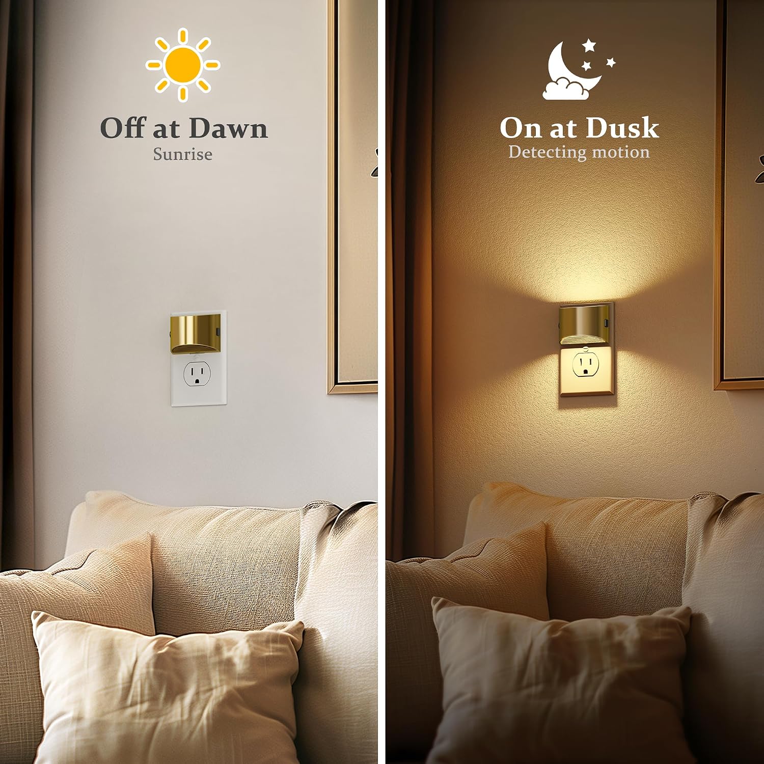 JandCase LED Night Lights Plug into Wall, 2 Pack Gold Modern Night Lights, Dusk to Dawn Sensor Nightlight,0-100LM Brightness Adjustable…