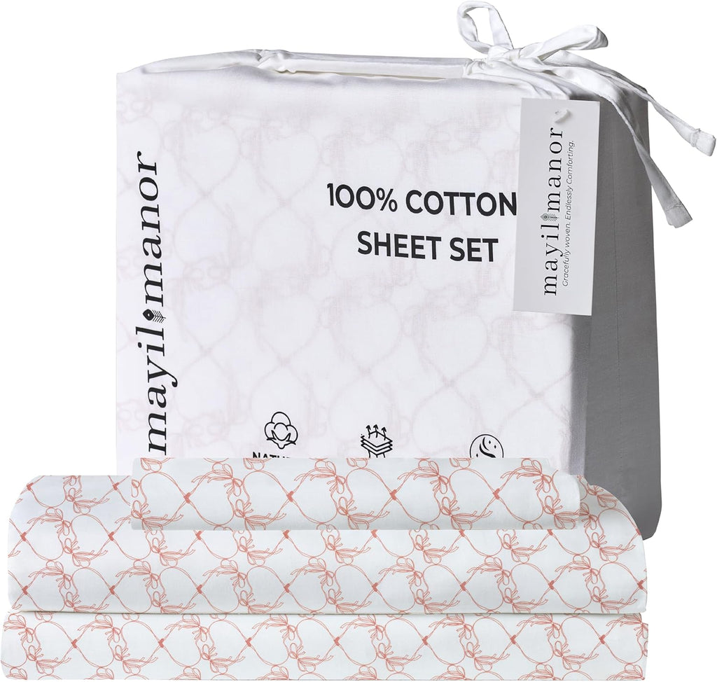 Twin XL Fitted Sheet with 18" Deep Pockets, Flat Sheet - Percale Weave Natural - Breathable 100% Cotton Bedding, 1 Fitted Sheet + 1 Flat…