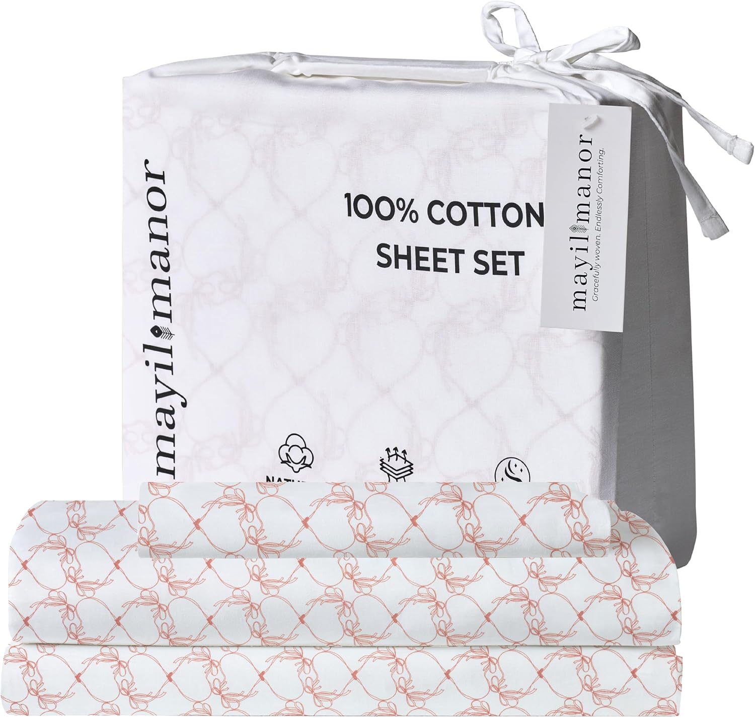 Twin XL Fitted Sheet with 18" Deep Pockets, Flat Sheet - Percale Weave Natural - Breathable 100% Cotton Bedding, 1 Fitted Sheet + 1 Flat…