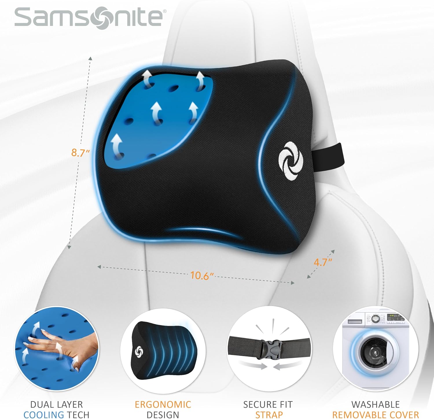 Samsonite Ergonomic Neck Pillow – Large Car Neck Pillow for Driving, Gel Memory Foam Cushion for Travel, Cooling Car Support Headrest for…