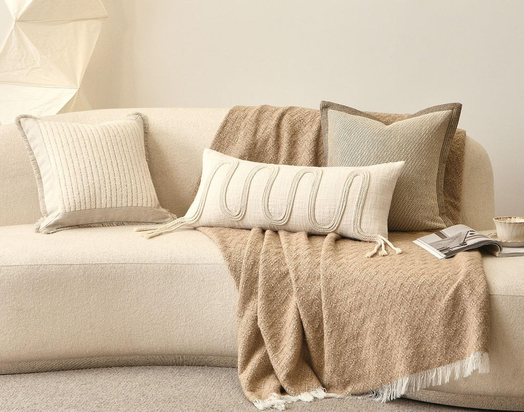 Aibuhome Beige Decorative Lumbar Pillow Cover 12x28, Handwoven Boho Long Body Pillowcase, Farmhouse Linen Cotton Pillow Cushion Case for So…