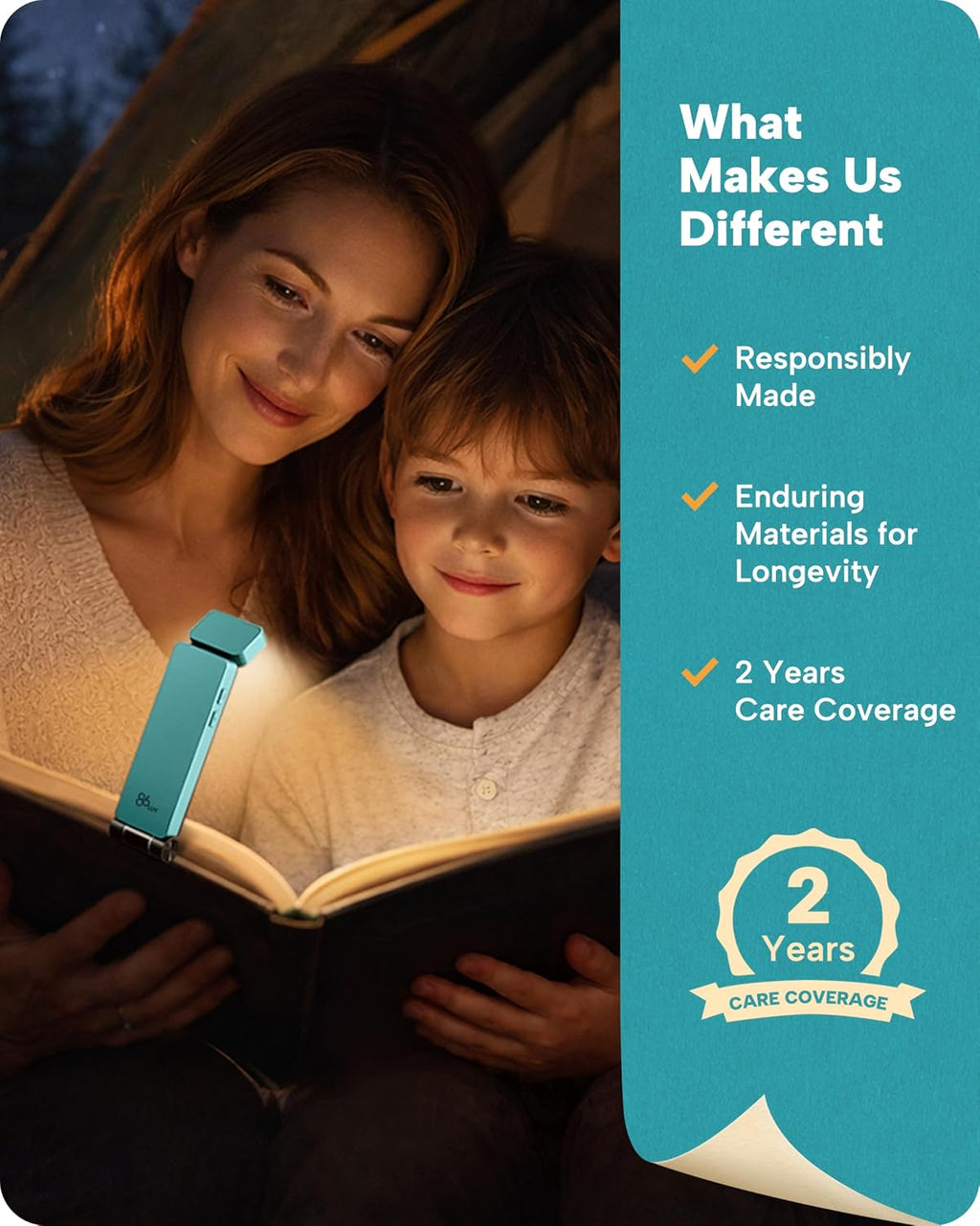 86Lux Book Light, Rechargeable Clip-On LED Reading Light for Bed & Night Use - 3 Color Temperatures with Stepless Dimming, Ultralight Bookm…