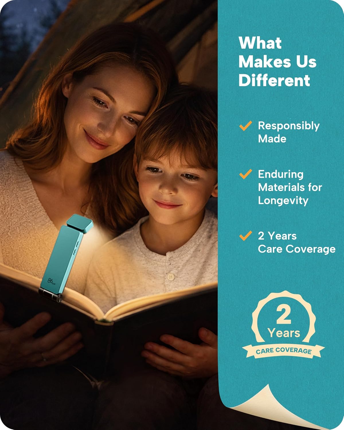 86Lux Book Light, Rechargeable Clip-On LED Reading Light for Bed & Night Use - 3 Color Temperatures with Stepless Dimming, Ultralight Bookm…
