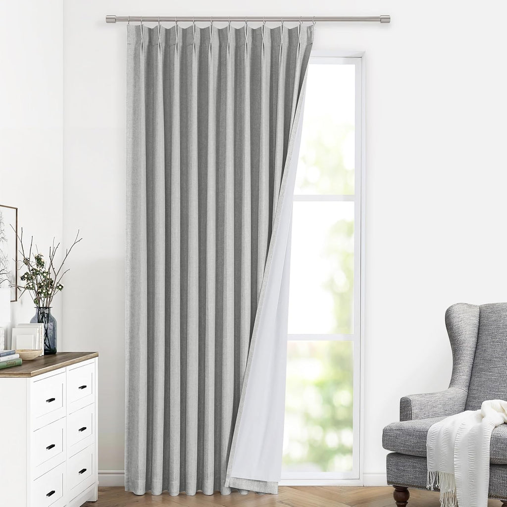 VisionHome Vision Home Light Gray Pinch Pleated Full Blackout Curtains Linen Blended Thermal Insulated Window Panels 108 inch for Bedroom L…