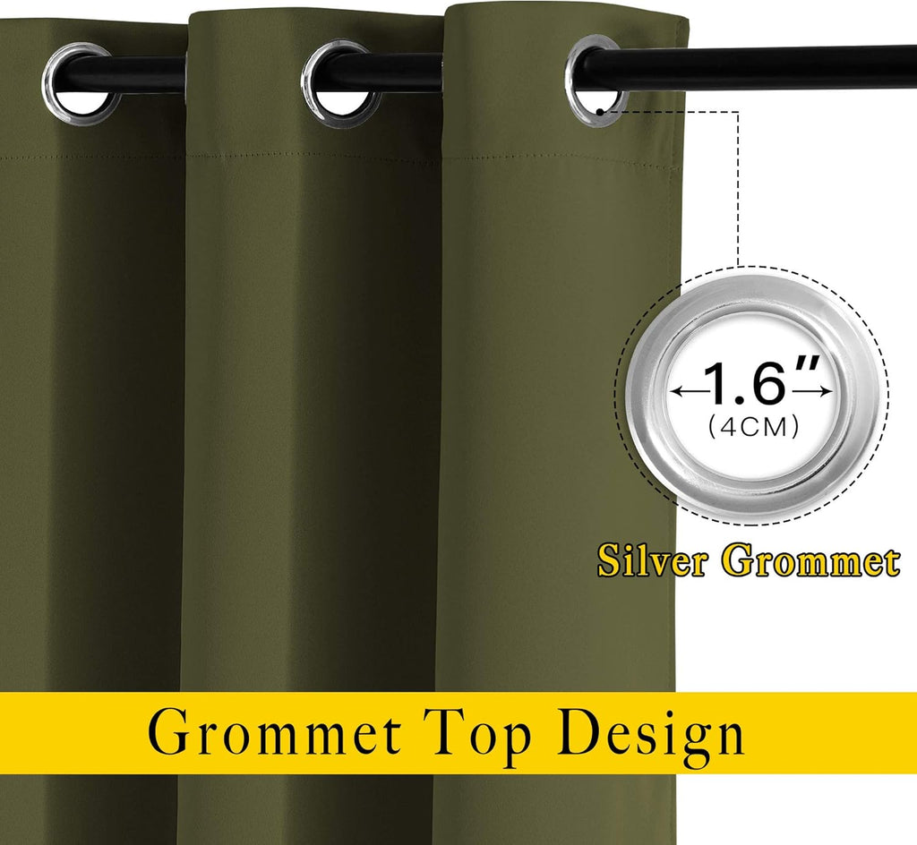 Nicetown Patio Glass Door Panels - (52 inches Wide x 108 inches Long, Olive Green, 1 Pair) Blackout Curtains for Holiday Decor, Privacy Pan…