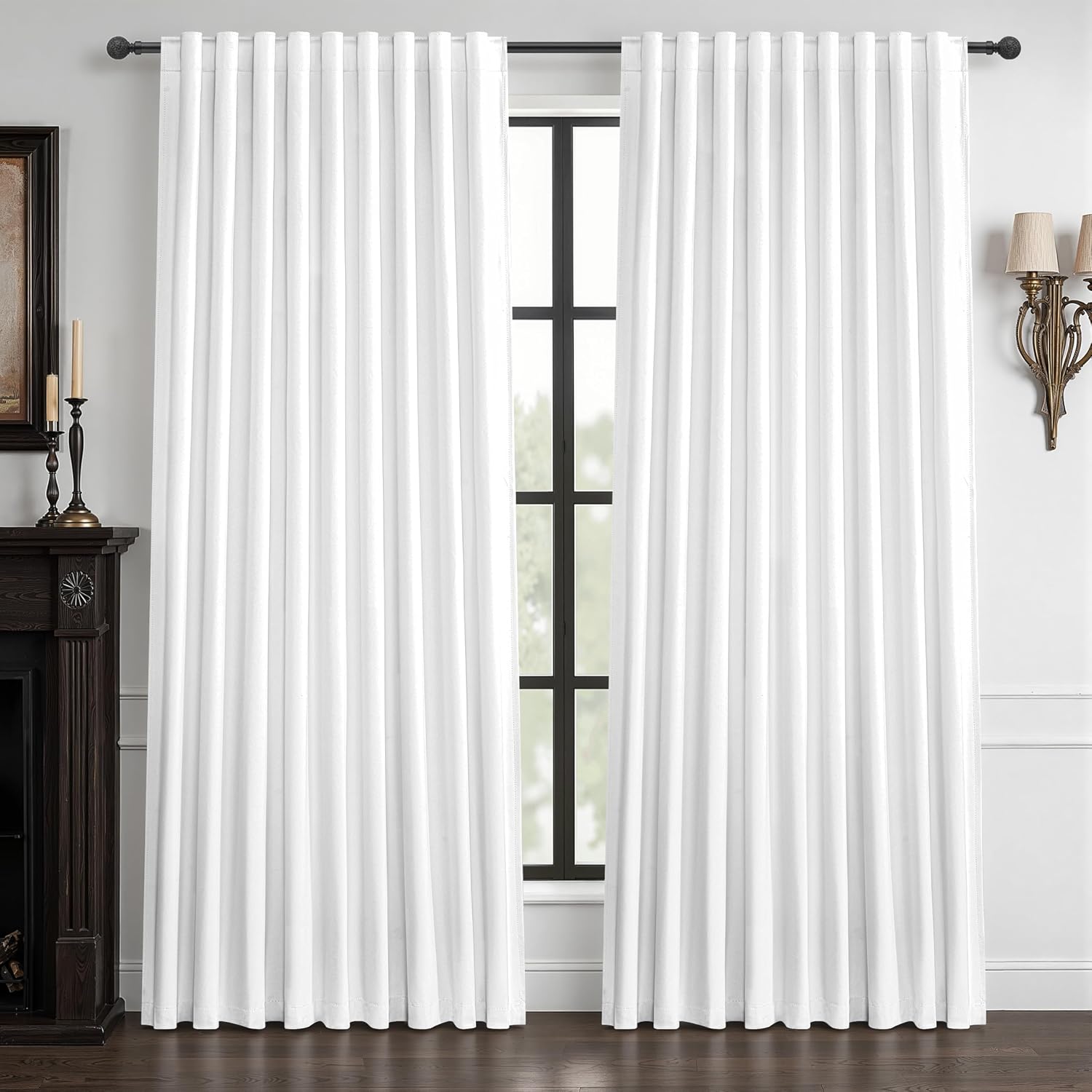 Qjmydeco Pure White Blackout Curtains 60 Inches Extra Wide Modern Linen 96 Inch Length for Living Room, Boho Pleated Farmhouse Bedroom Larg…