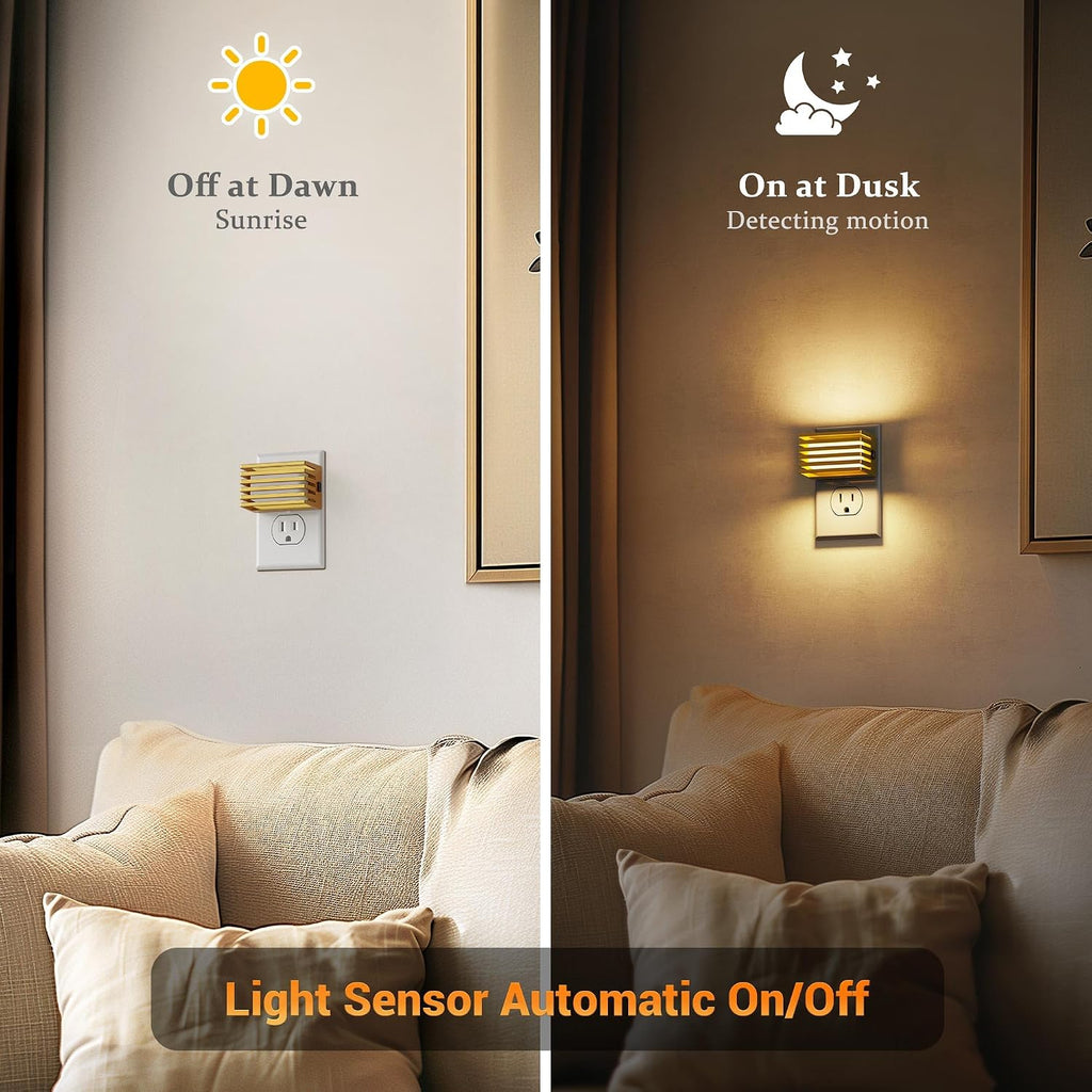 JandCase LED Night Light, Gold Night Lights Plug into Wall with Dusk to Dawn Sensor, Dimmable Plug in Night Light [2 Pack], Adjustable…