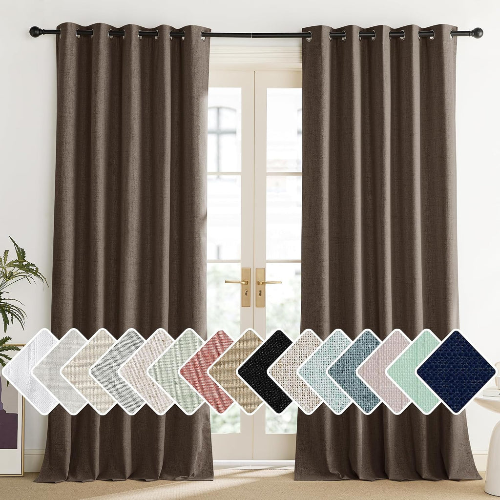 NICETOWN Coffee Vintage Linen 100% Blackout Curtains for Living Room, Thermal Insulated Curtains 102“ Long, Noise Reducing Window…