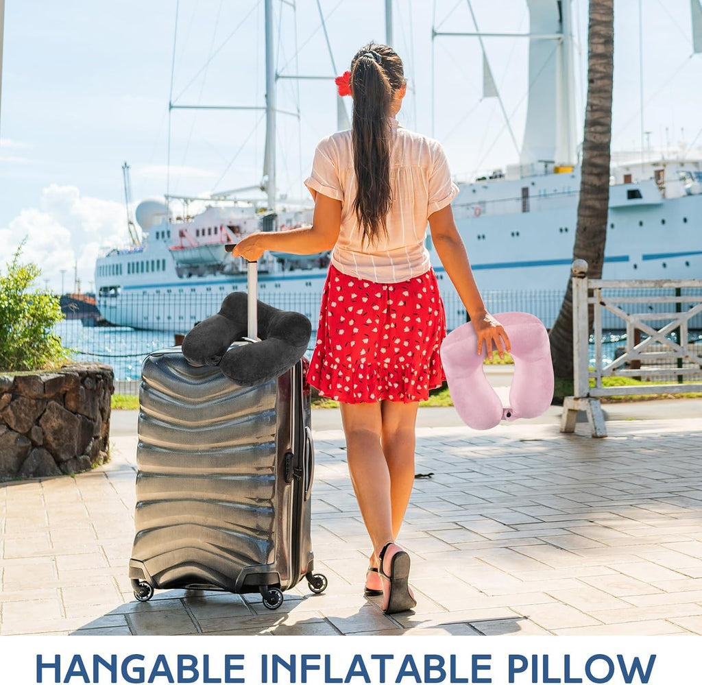 Sintuff 4 Sets Inflatable Travel Pillows for Airplanes with Compact Bag and Blindfold Velvet Inflatable Neck Pillow for Traveling Head…